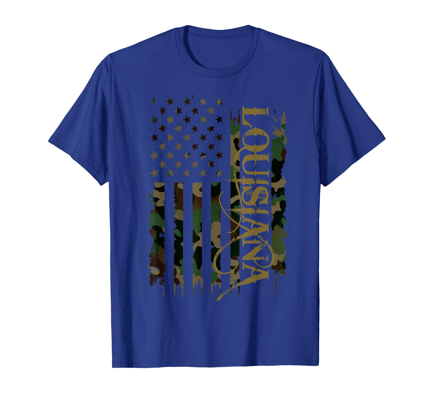 Louisiana United States Distressed Camo w US Flag T-Shirt