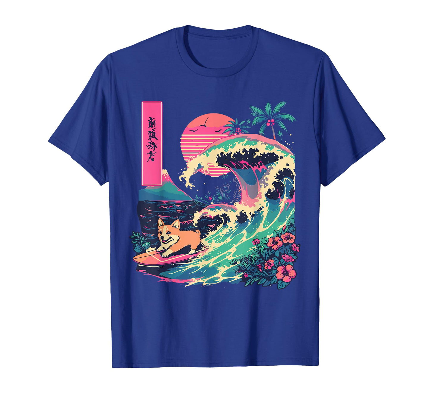 Japanese Corgi Surfing Great Wave Japan T-Shirt