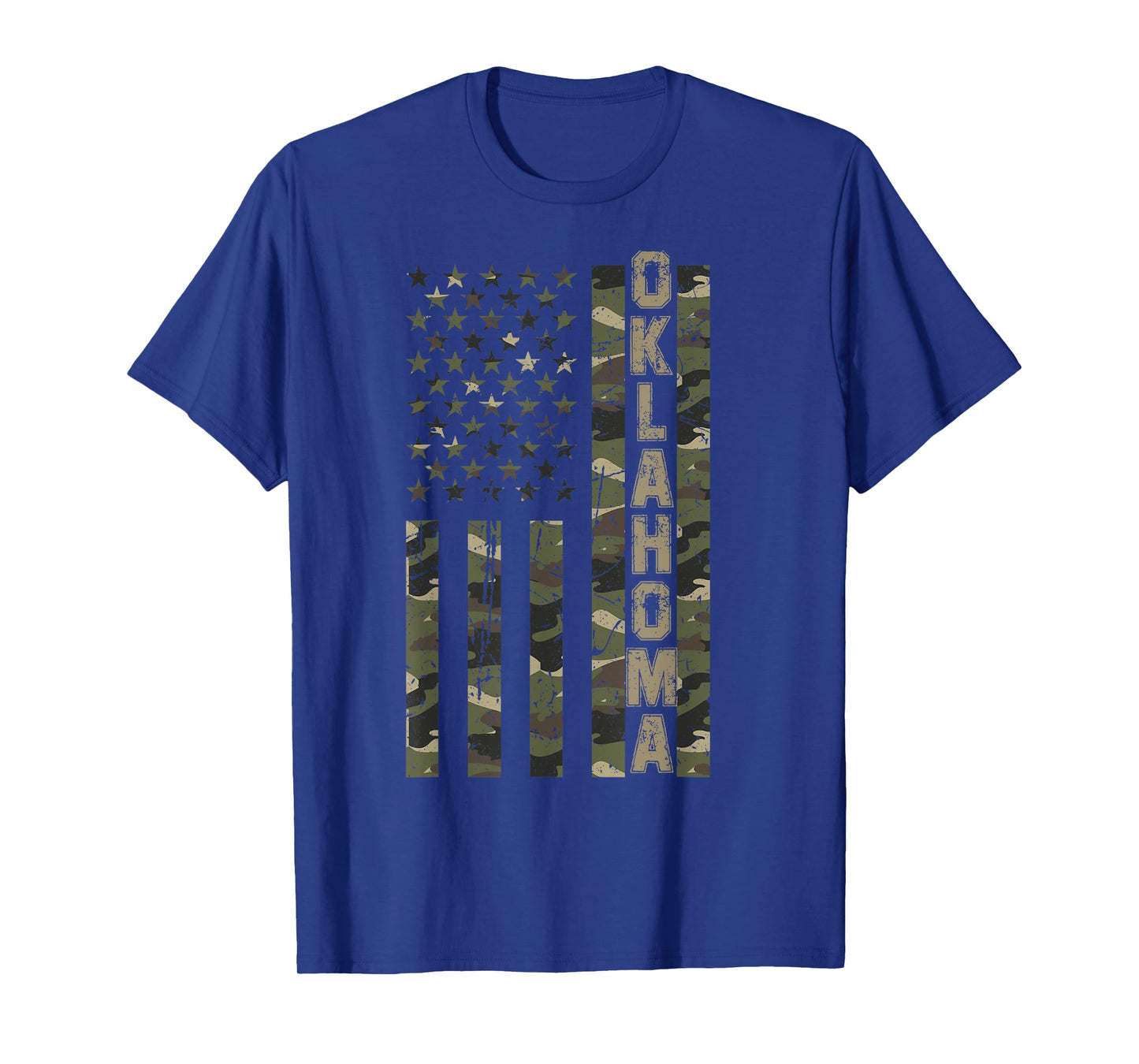 Oklahoma United States Distressed Camo w US Flag T-Shirt