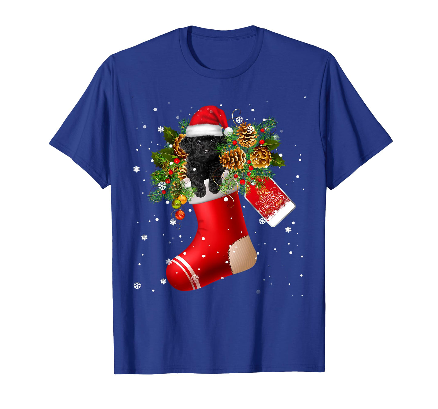 Santa Black Toy Poodle In Christmas Sock Pajama T-Shirt