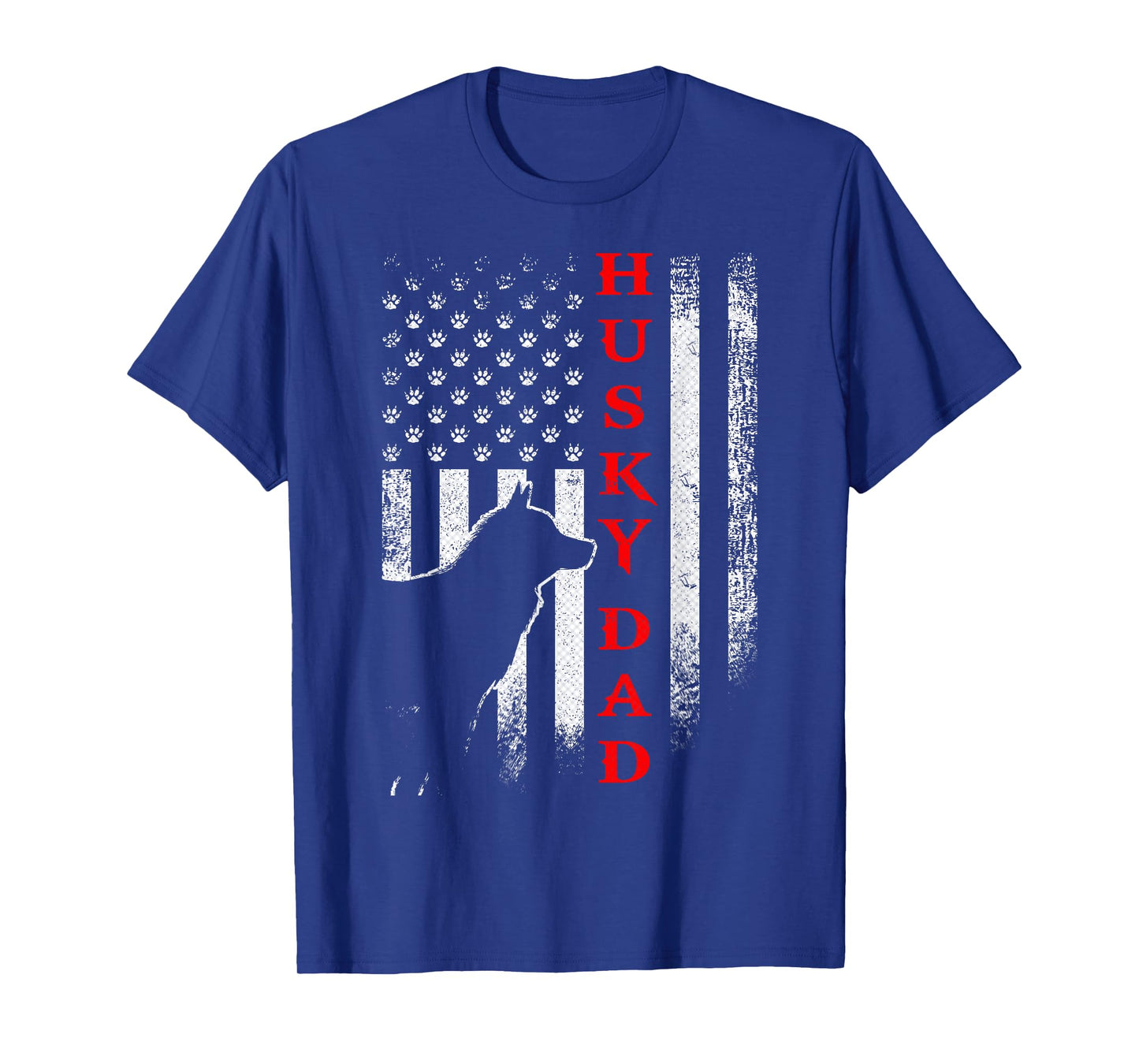 Vintage USA American Flag Siberian Husky Dog Dad Silhouette Women Men T-Shirt
