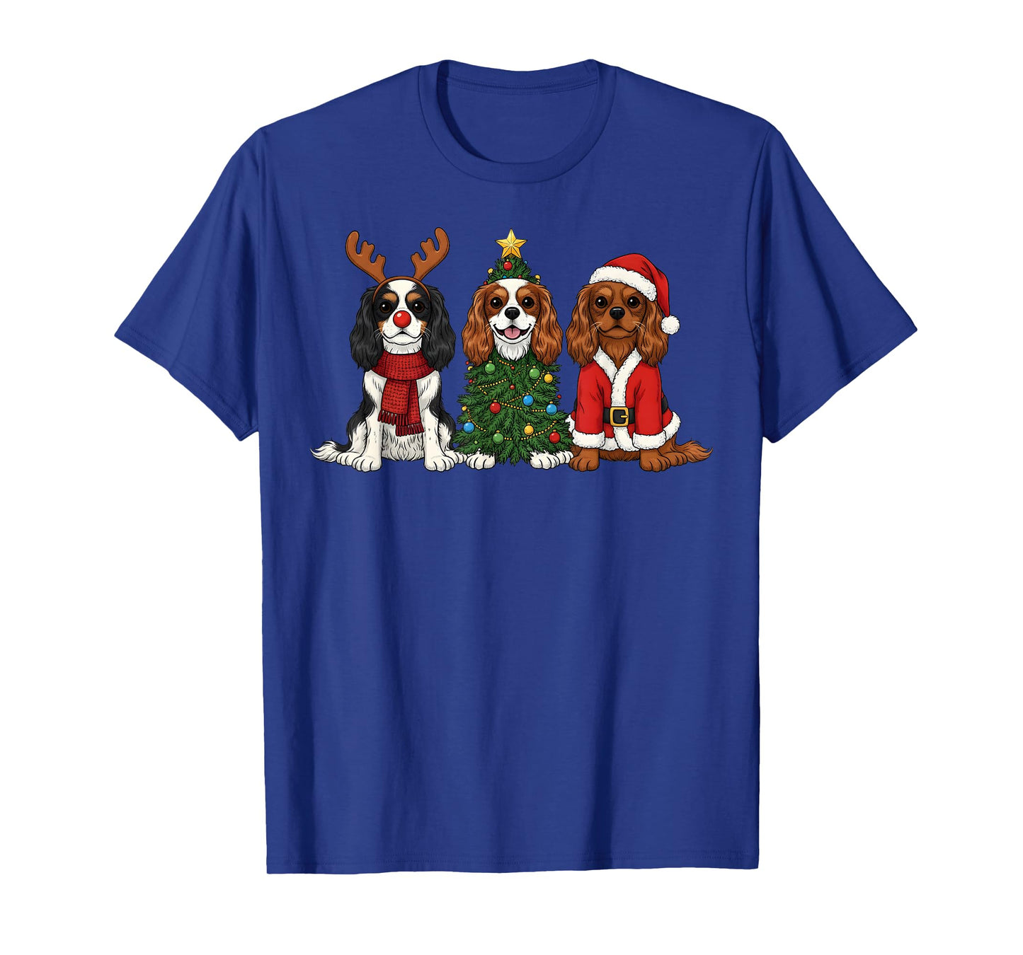 Christmas Cavalier King Charles Spaniel Santa Reindeer Dog T-Shirt