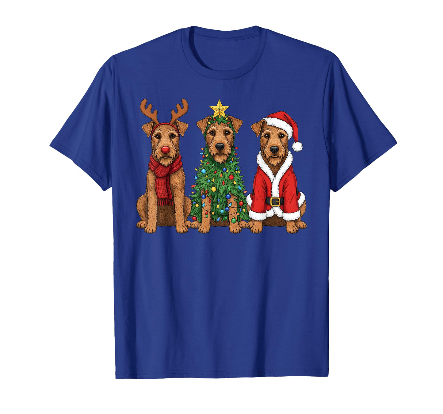 Retro Christmas Irish Terrier Santa Reindeer Dog Lover T-Shirt