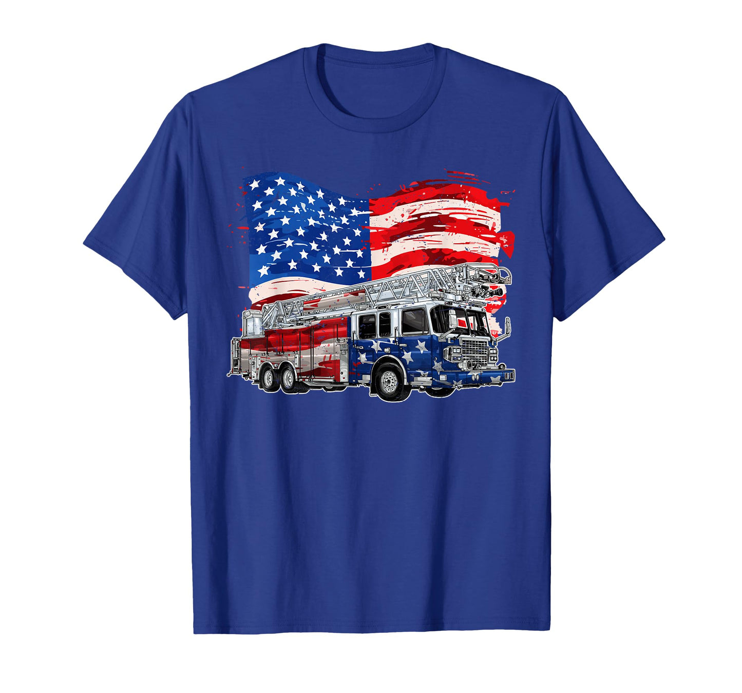 Retro Fire Truck Firefighter Fireman USA Flag 4th of July T-Shirt