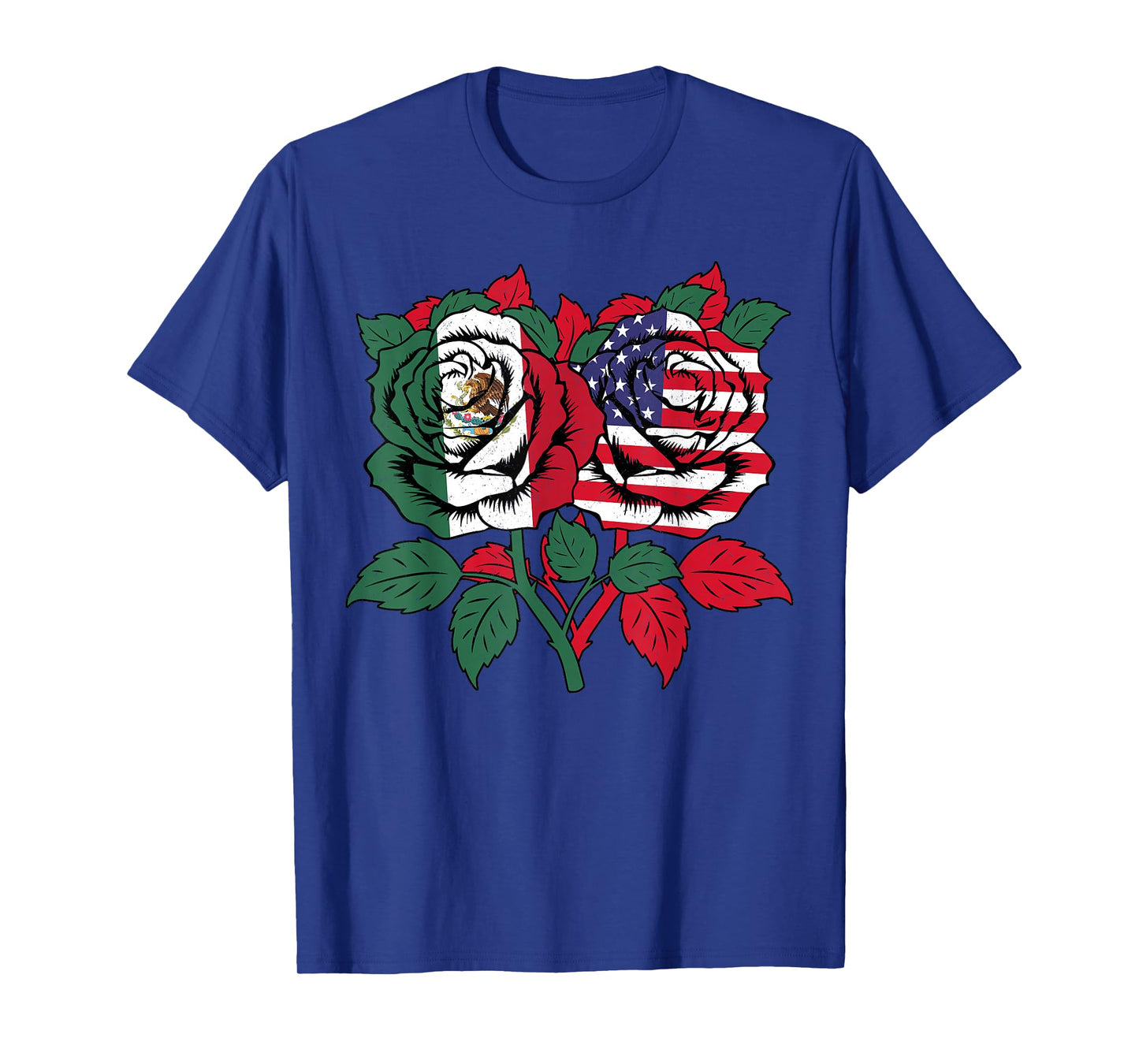 Mexico USA Flag Mexican Flag American Flag Rose Flower T-Shirt