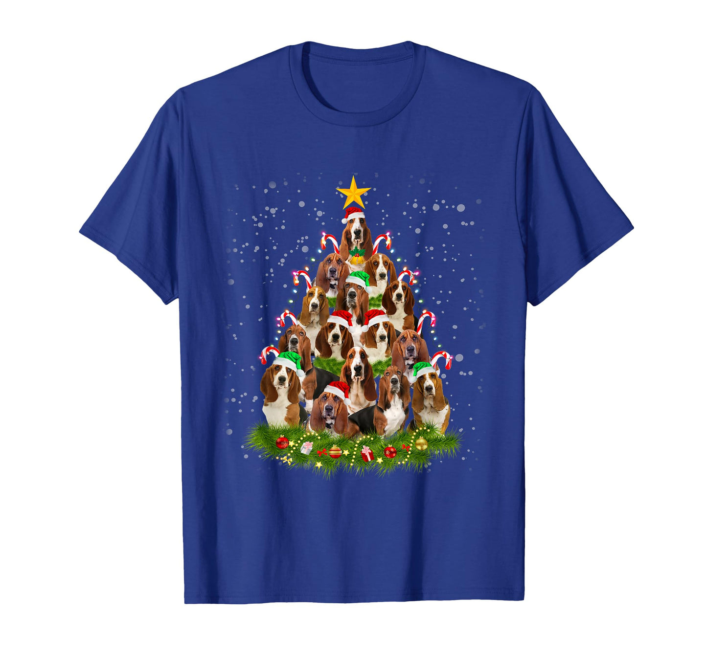 Basset Hound Merry Christmas Tree Light Pajama Basset Hound T-Shirt