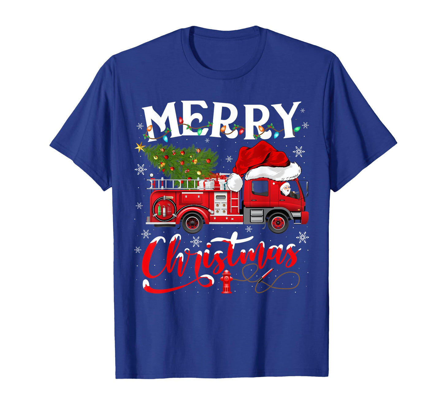 Fire Truck Xmas Tree Fireman Firefighter Merry Christmas T-Shirt