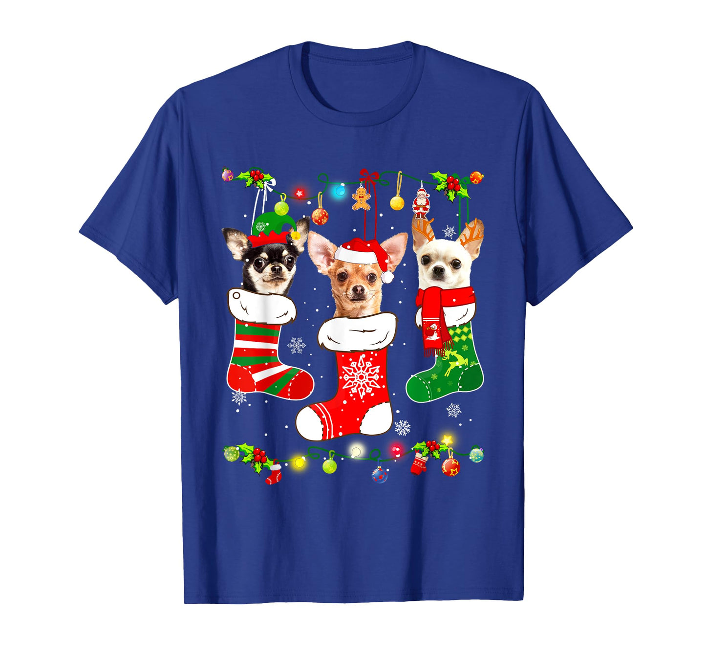Chihuahua Christmas Lights Gift Funny Xmas Dog Lover T-Shirt