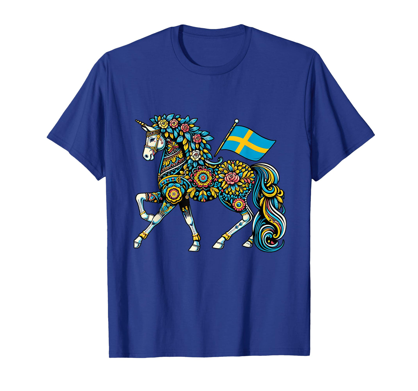 Swedish Dala Horse Folk Art Sweden Flag Dalahelmsoljd Horse T-Shirt