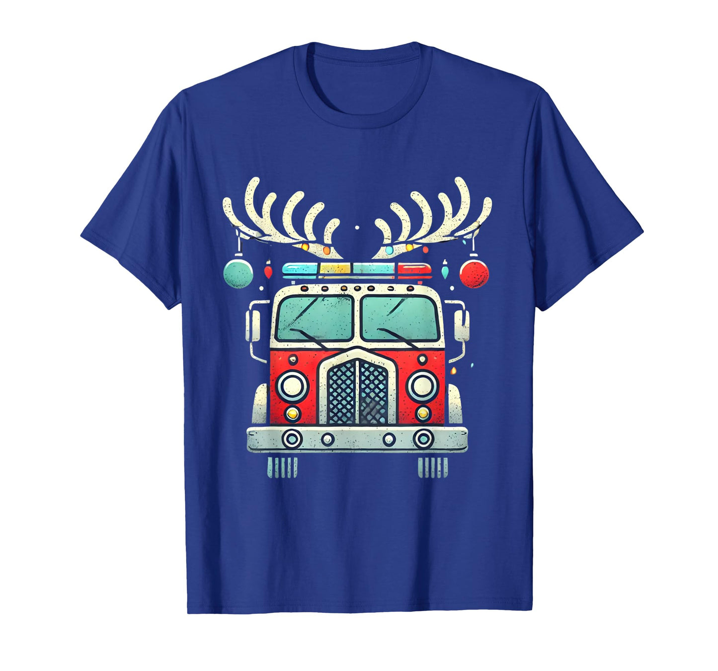 Funny Xmas Fire Truck Reindeer Christmas Firefighter T-Shirt