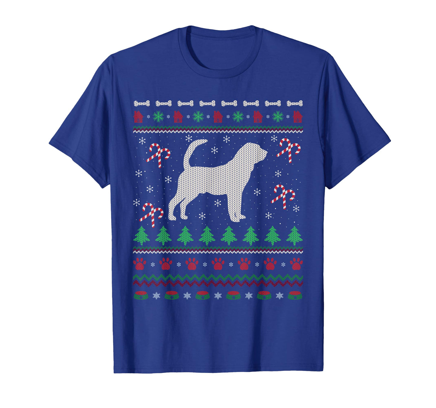 Ugly Xmas Sweater Style Santa Bloodhound Dog Christmas T-Shirt
