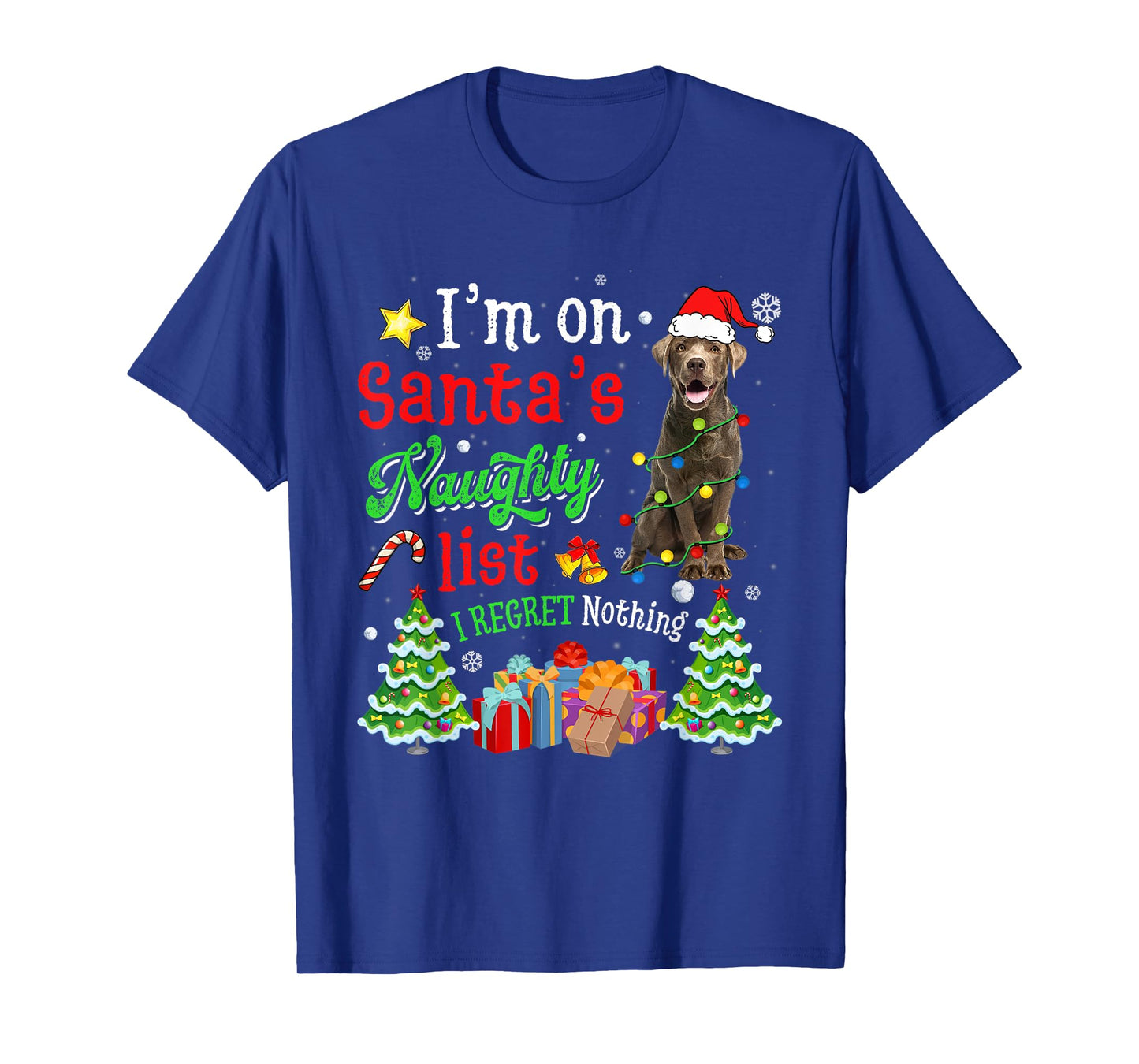 Labrador Dog On Santa's Naughty Funny List Xmas T-Shirt for Men Women Kids