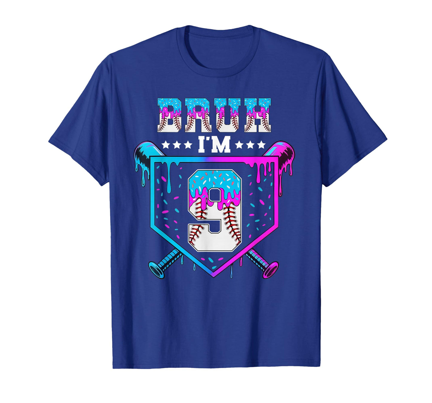 Bruh 9th Birthday Boy Baseball Ice Cream Drip 9 Year Old Boy T-Shirt