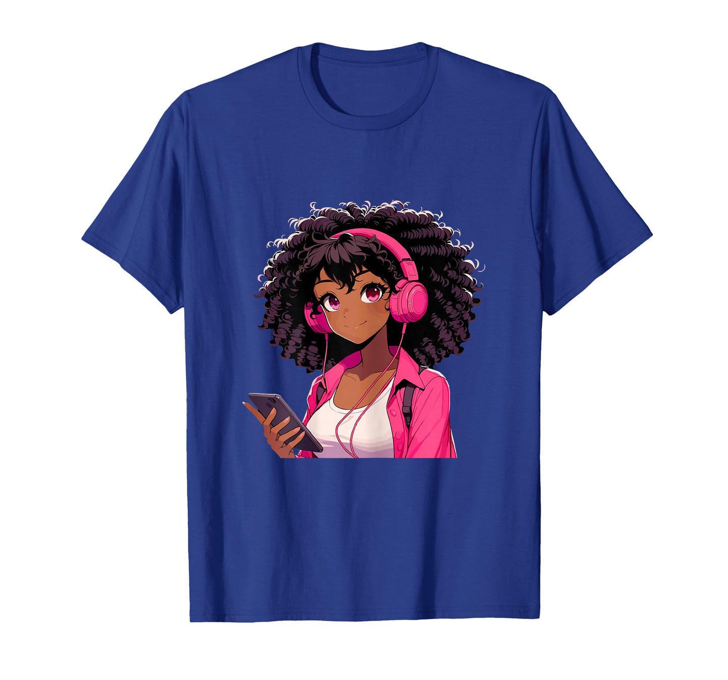 Black Girl Anime Music Headphones T-Shirt
