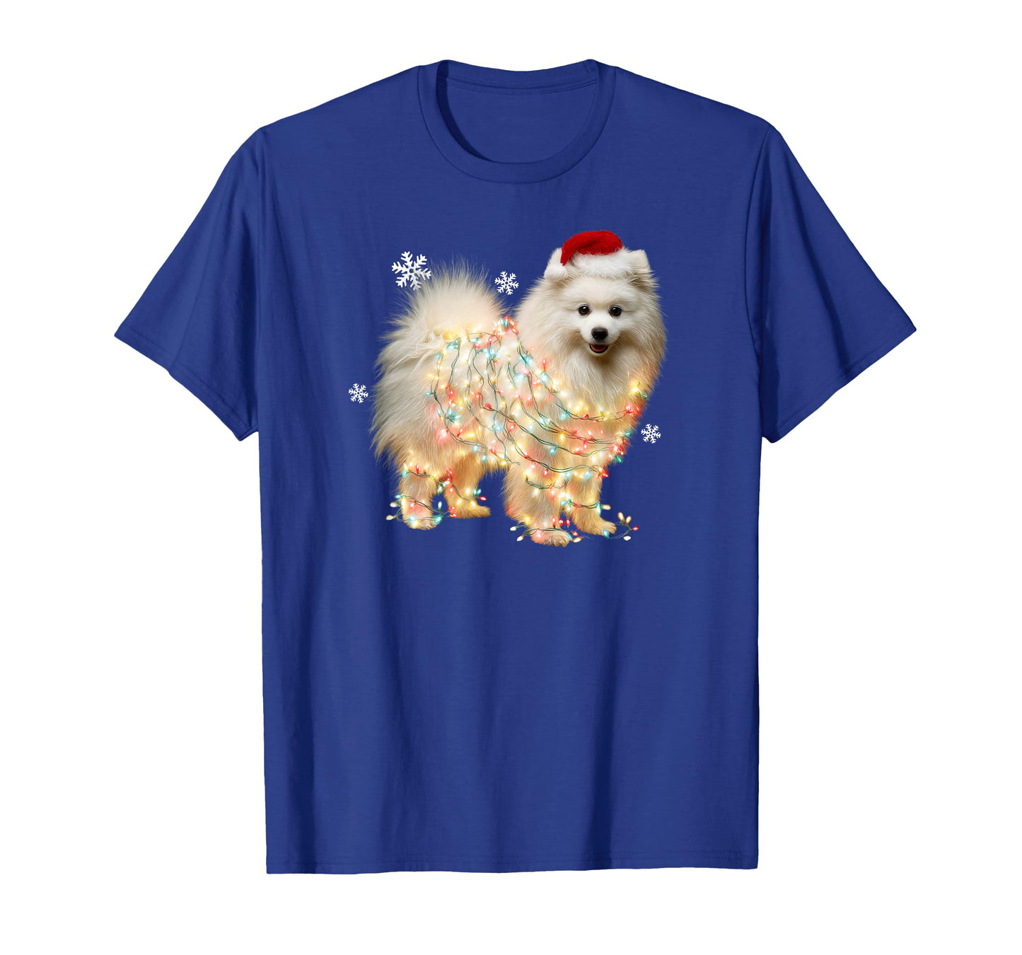 Funny American Eskimo Dog Santa Merry Christmas Lights T-Shirt