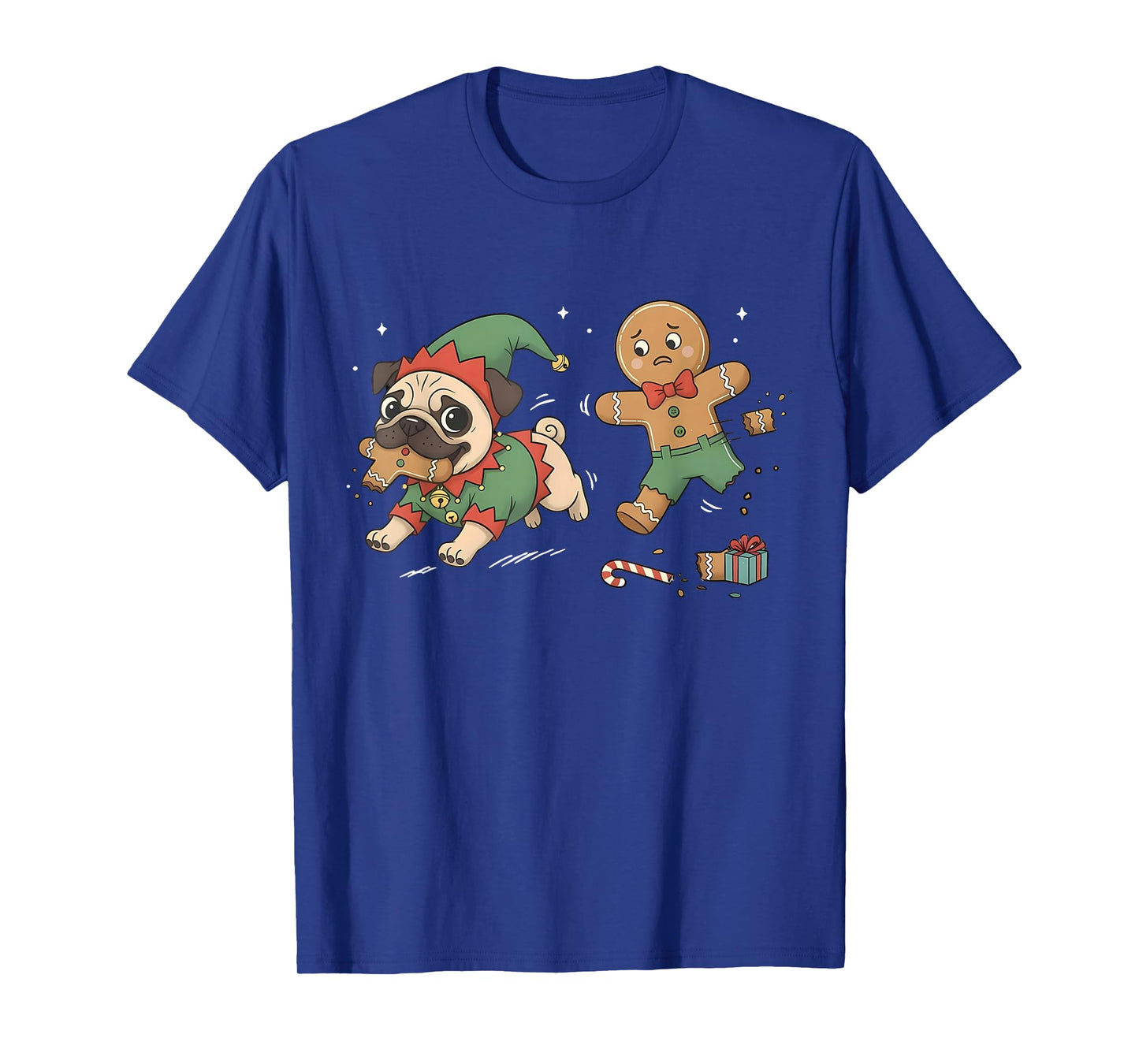 Funny Gingerbread Chasing Pug Christmas Dog Mom Pug Lovers T-Shirt