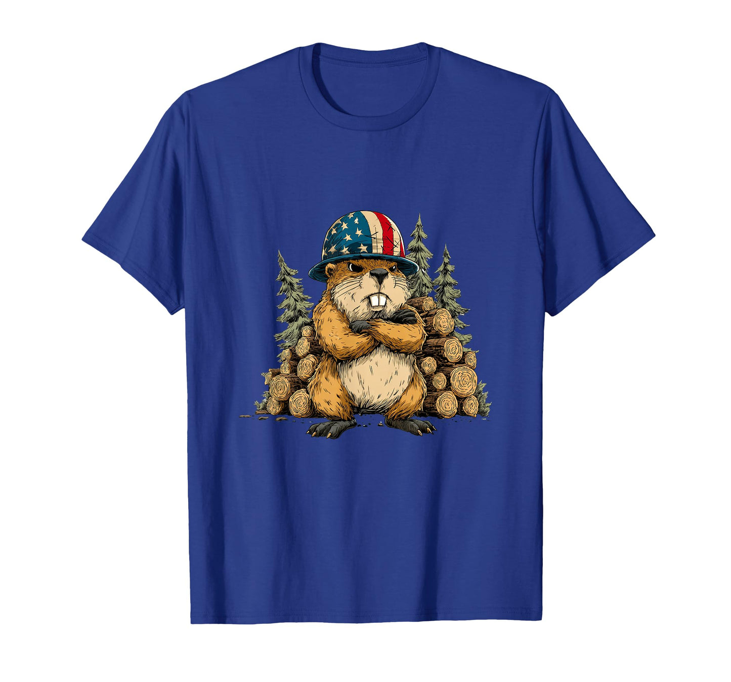 Funny Beaver with Patriotic Helmet in US Colors Costume T-Shirt