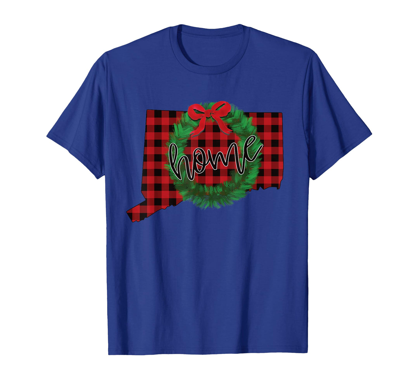 Connecticut Buffalo Plaid Christmas Home Wreath Retro T-Shirt