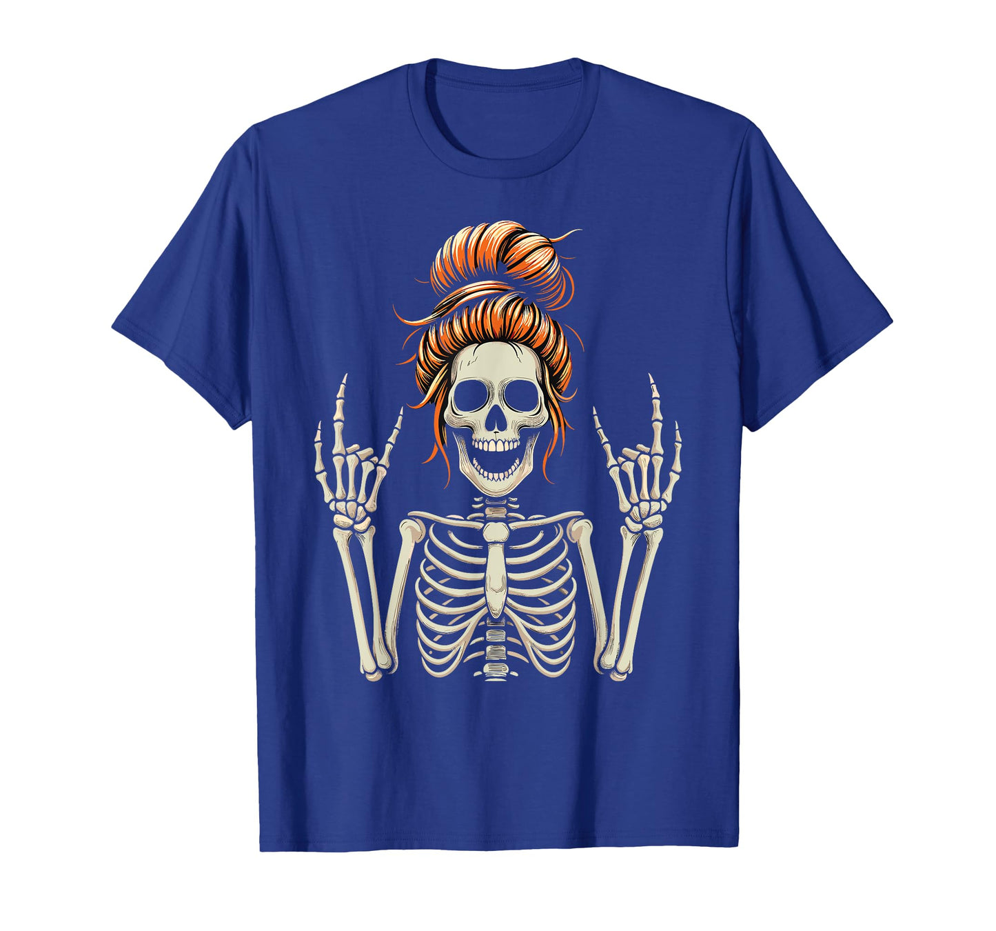 Rocker Messy Bun Skeleton Cool Halloween Punk Rock T-Shirt