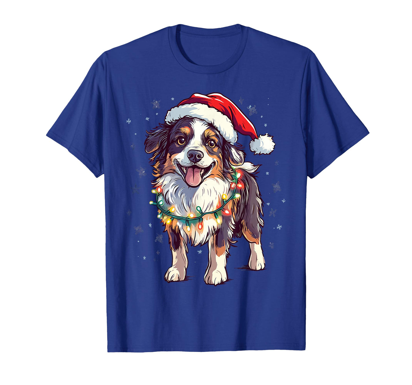 Australian Shepherd Santa Christmas Tree Lights Xmas Aussie T-Shirt