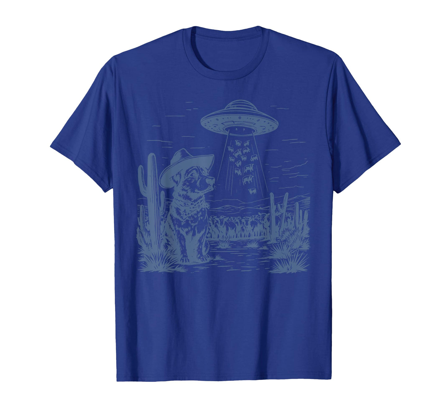Dog Cattle Cowboy Cowgirl Vintage UFO Western Country Animal T-Shirt