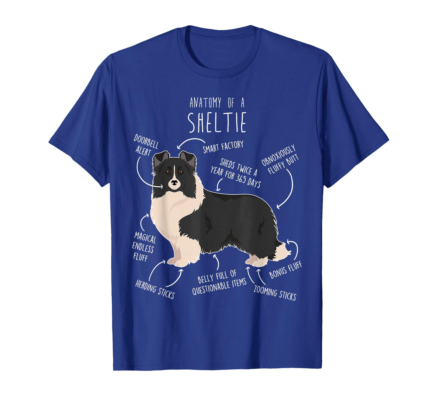 Bi Black Sheltie Shetland Sheepdog Anatomy, Funny Cute Pet Men Women Girls Kids T-Shirt