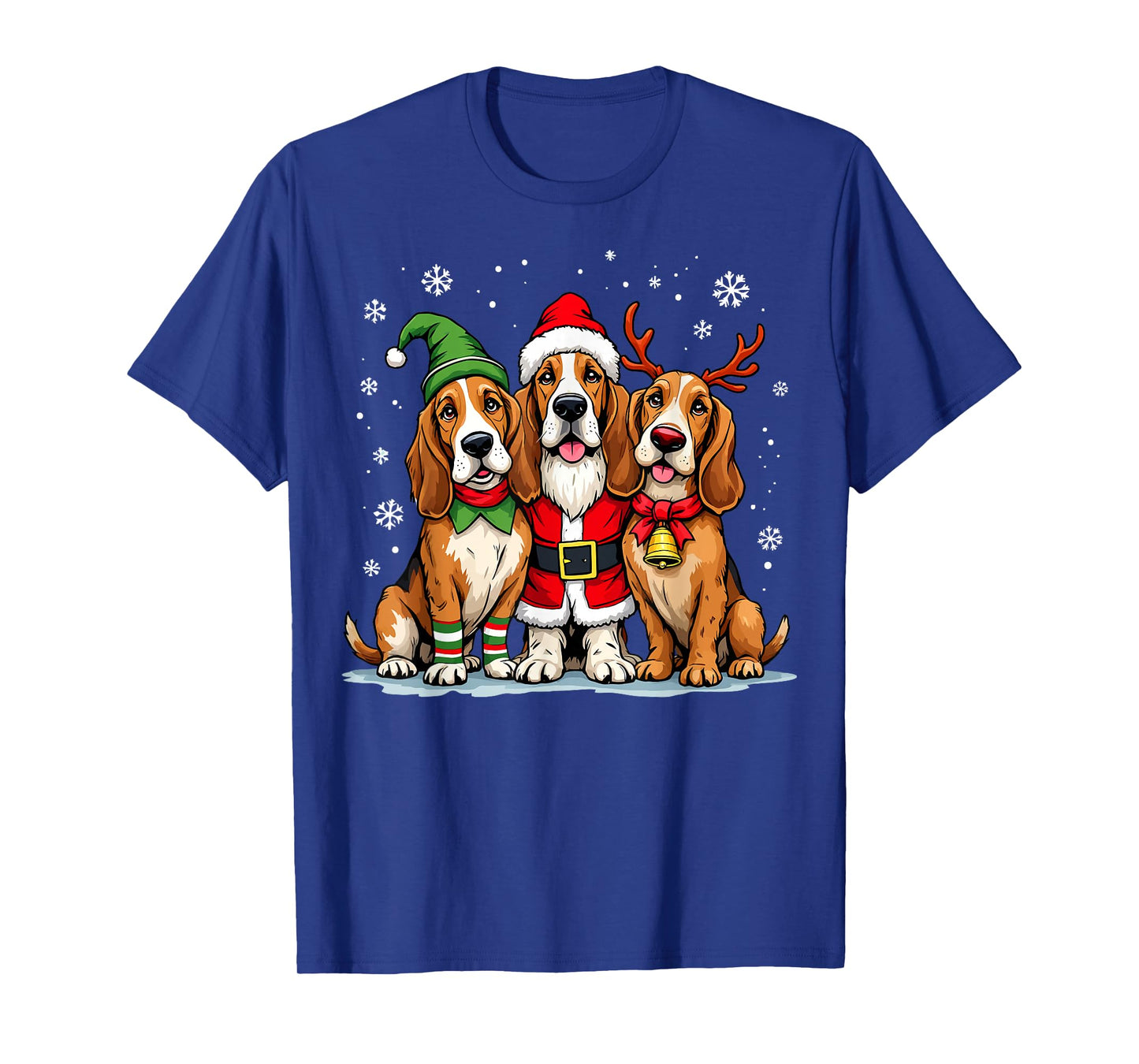 Basset Hound Christmas Dogs Funny Santa Reindeer Elf Holiday T-Shirt