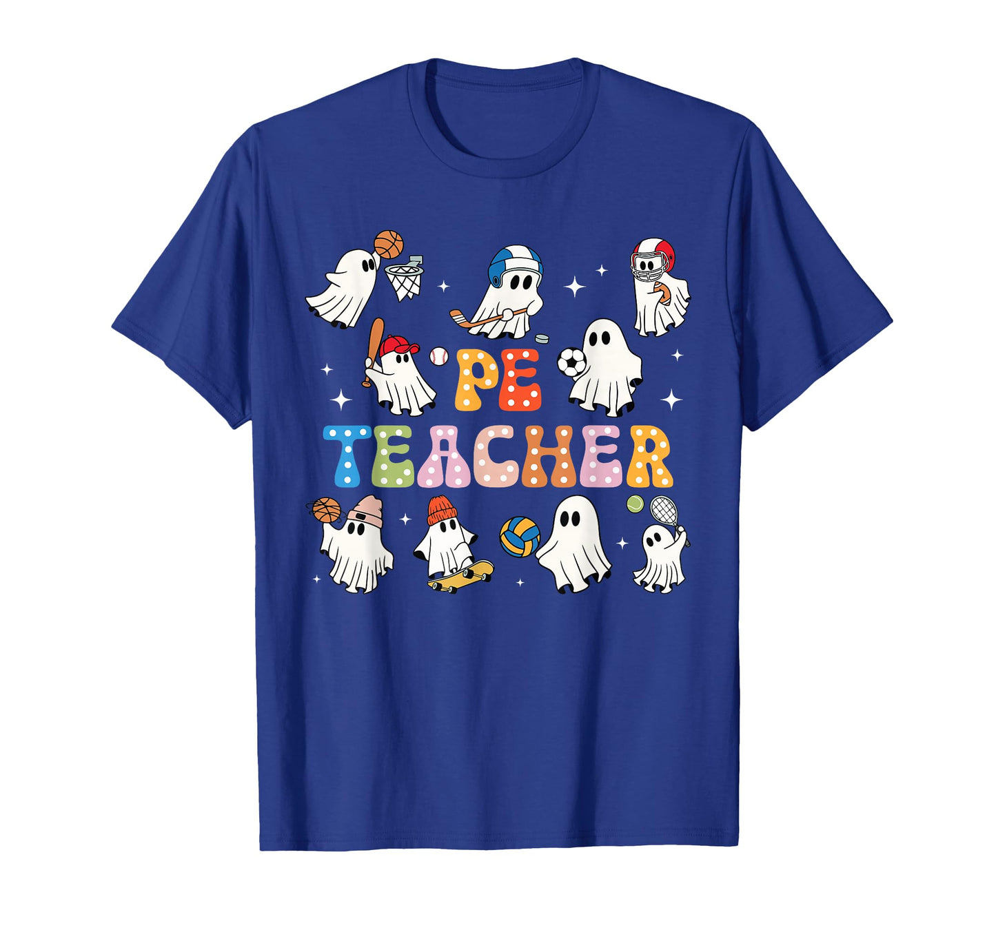 Halloween PE Teacher Ghost Playing Sports Physical Education T-Shirt