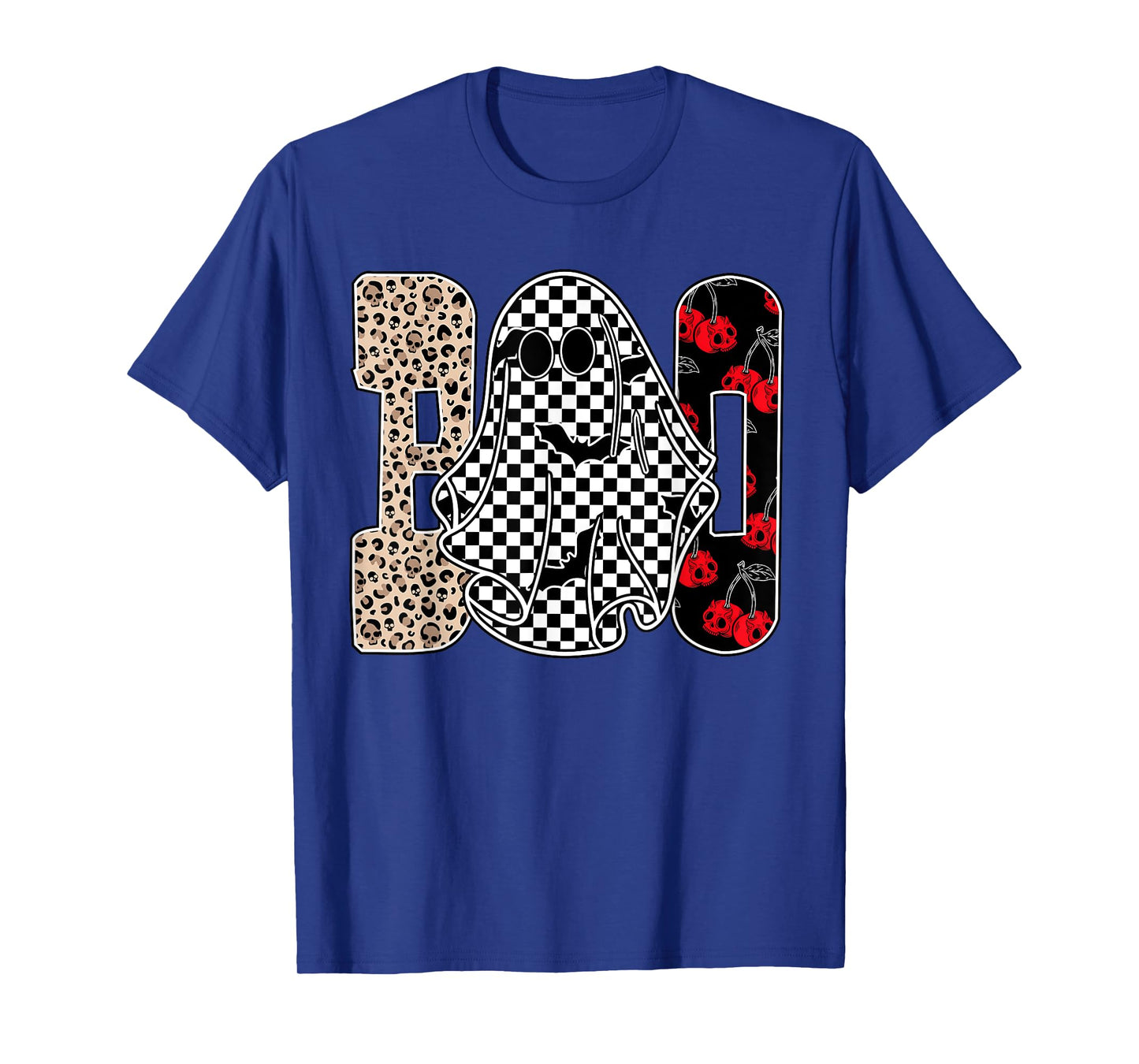 Halloween Boo Ghost Leopard Cherries Checkered Spooky Season T-Shirt
