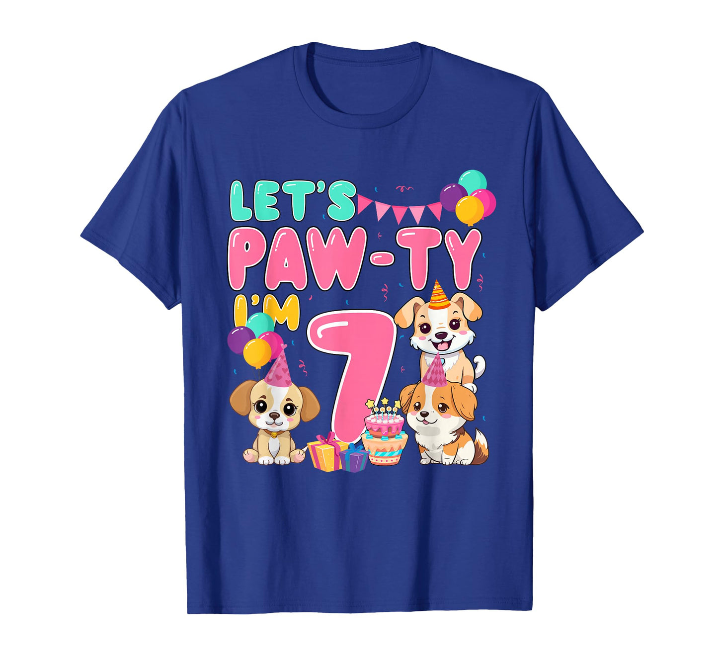 Let's Pawty I'm 7 Year Old Dog Theme Birthday Party T-Shirt