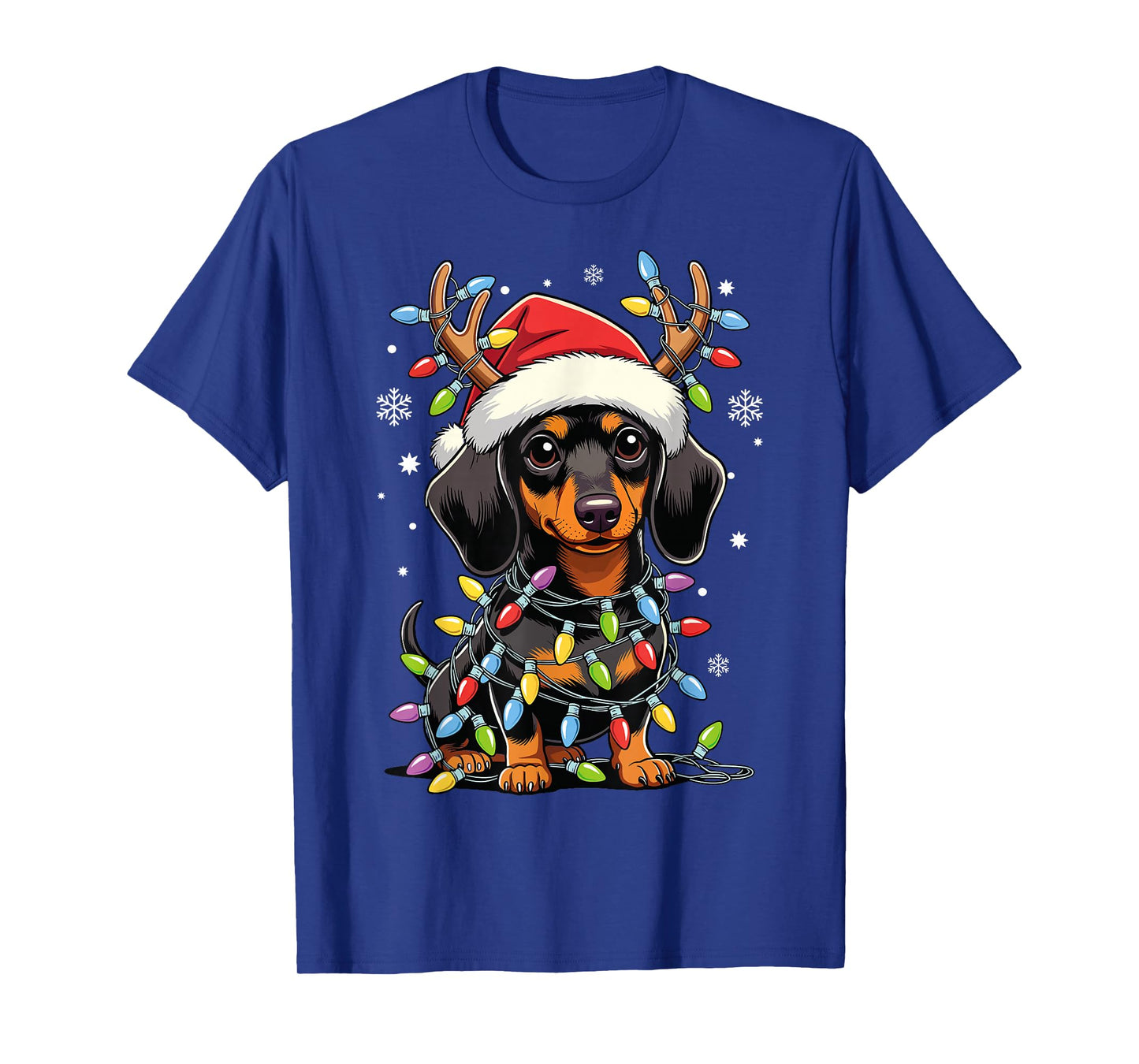 Funny Dachshund Christmas Lights Santa Hat Xmas T-Shirt