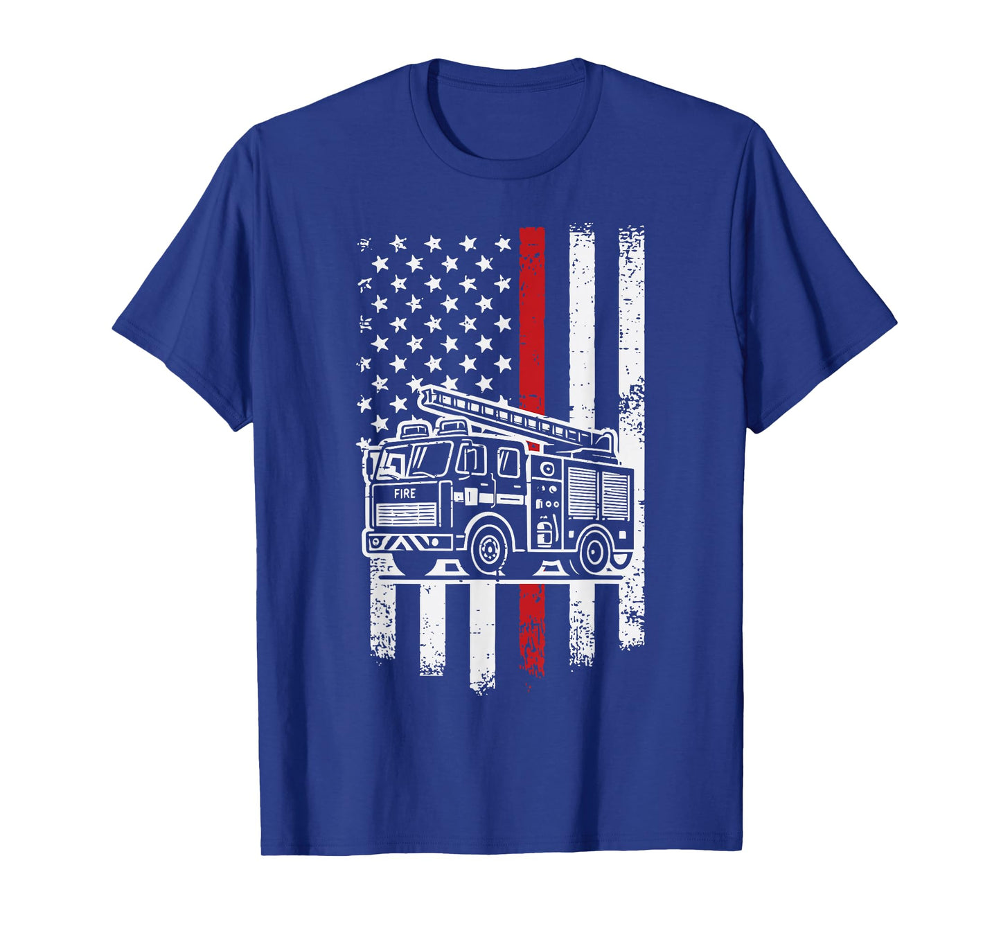 Firefighter Truck US Flag Red Line Fireman Men Women Kids T-Shirt