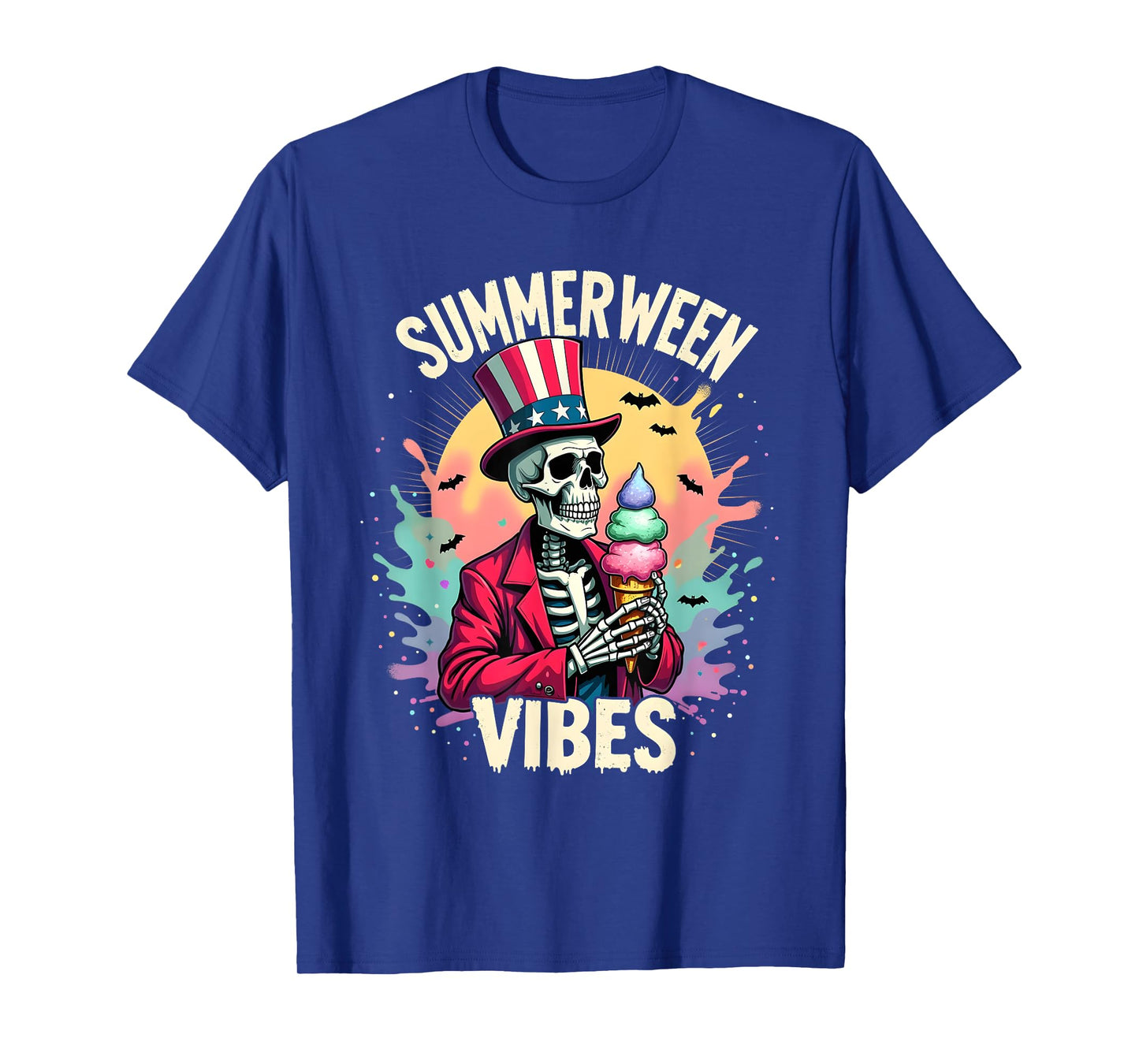 Summerween Skeleton Ice Cream Patriotic Creepy Cool T-Shirt