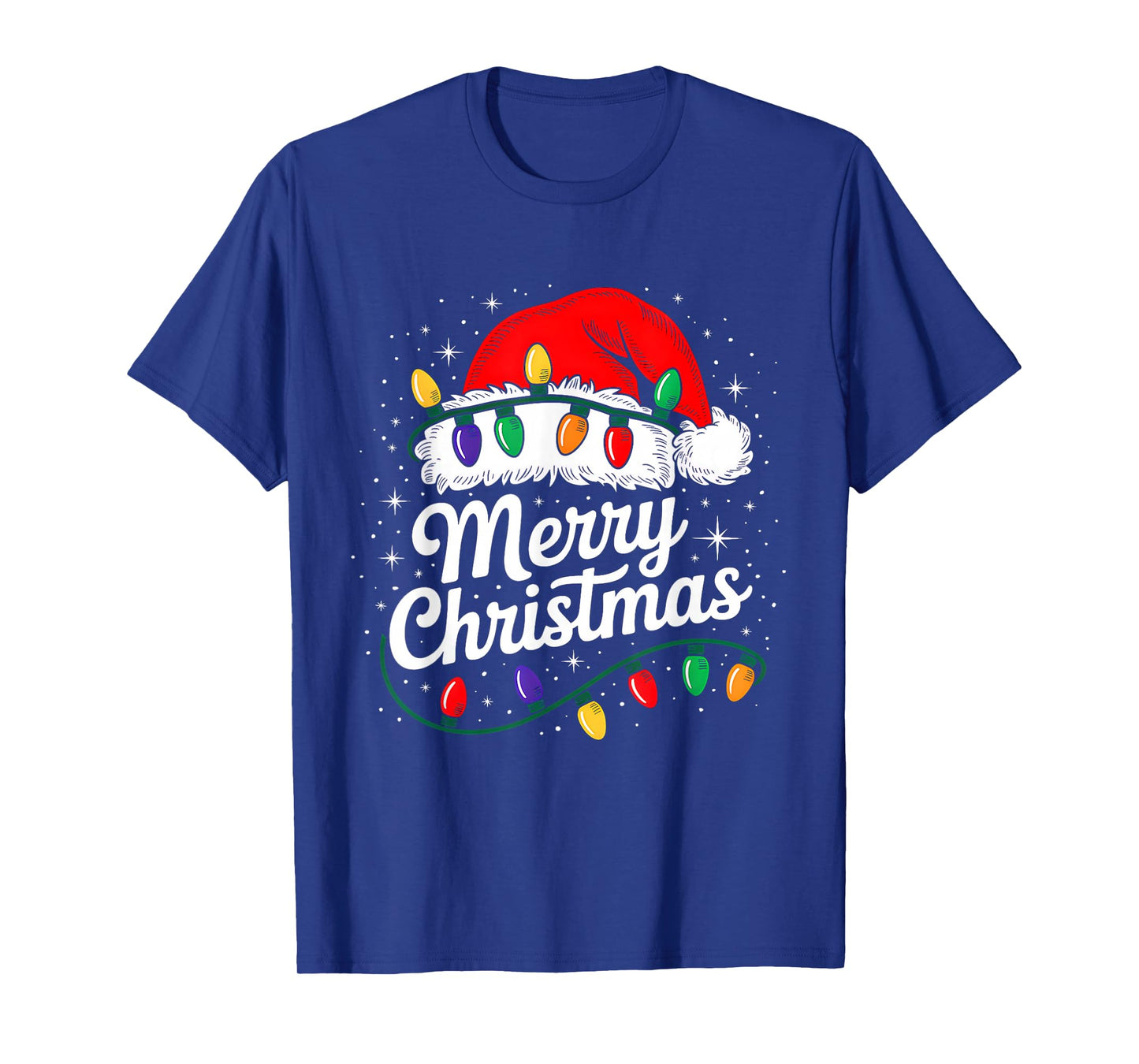 Merry Christmas Lights Red Santa Hat Xmas Family Men Women T-Shirt