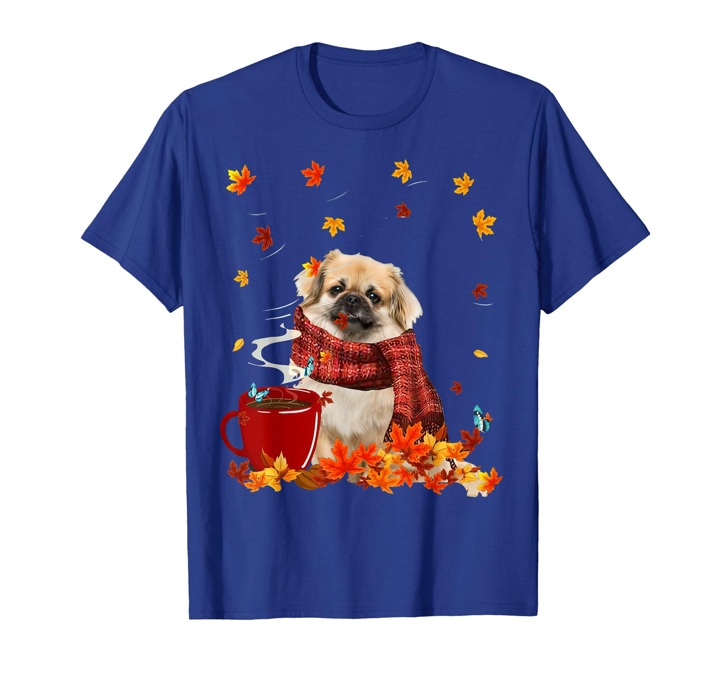 Tibetan Spaniel Fall Red Scarf Autumn Leaf For Dog Lover Men Women T-Shirt