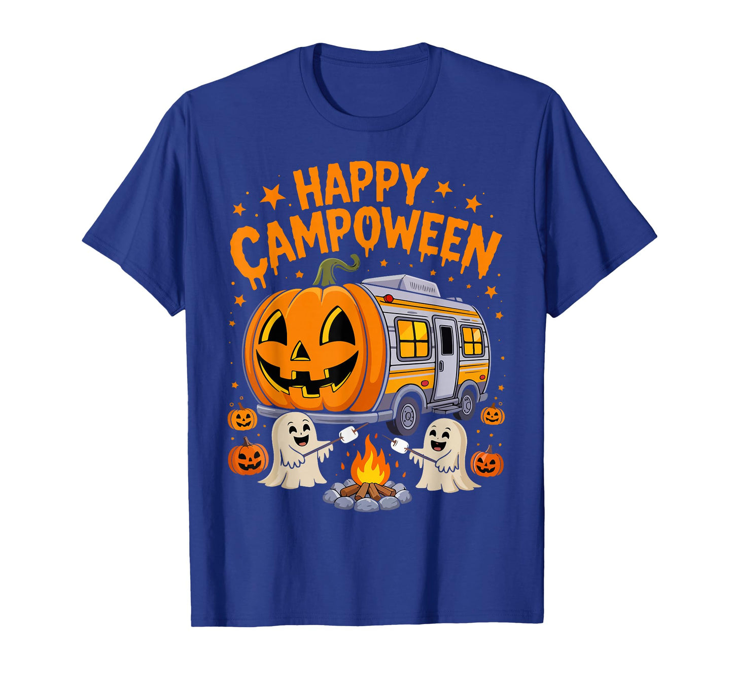 Happy Camp-O-Ween Halloween Camping Ghosts Campfires Retro T-Shirt