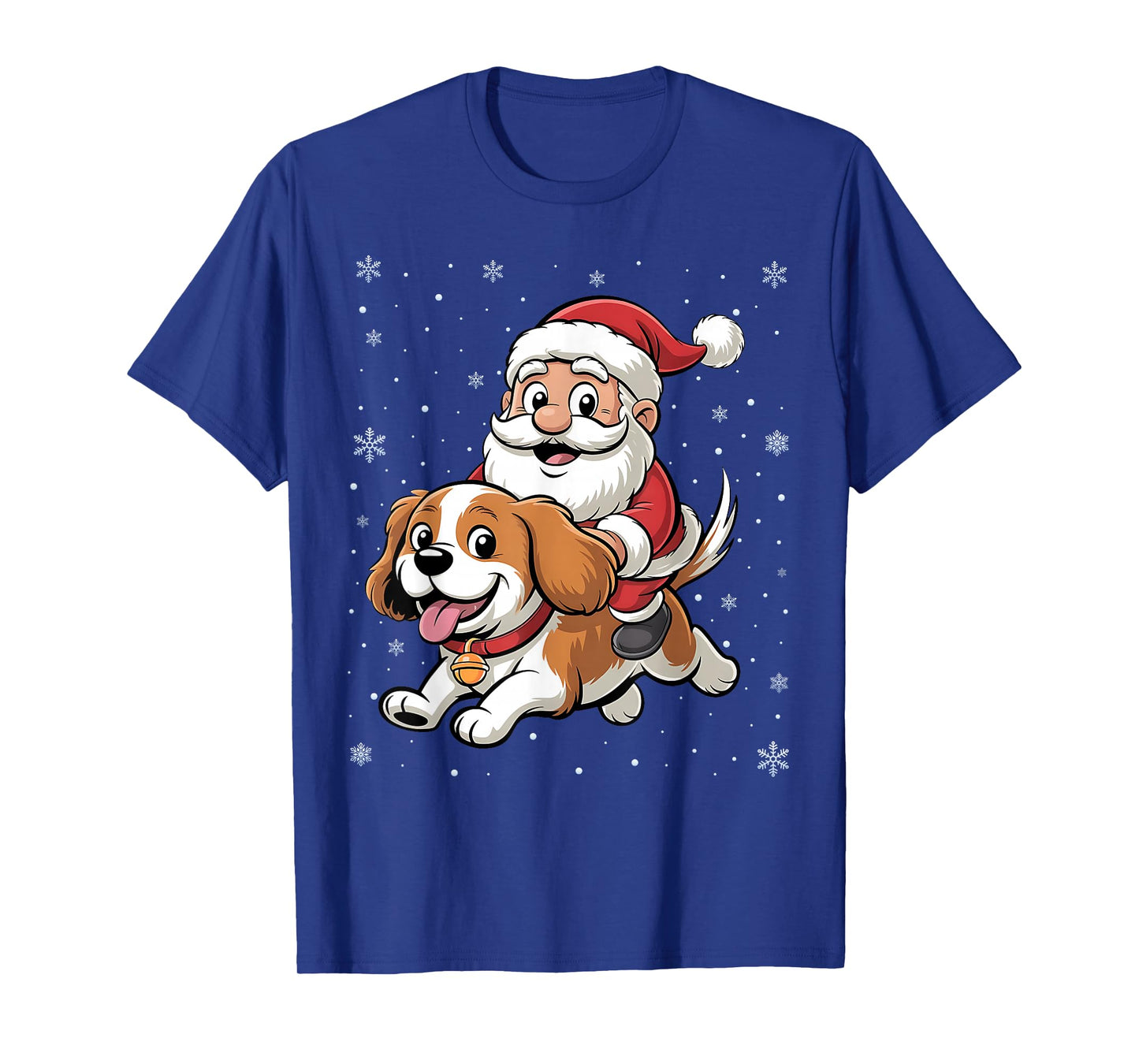 Santa Claus Riding Cavalier King Charles Spaniel Dog Xmas T-Shirt