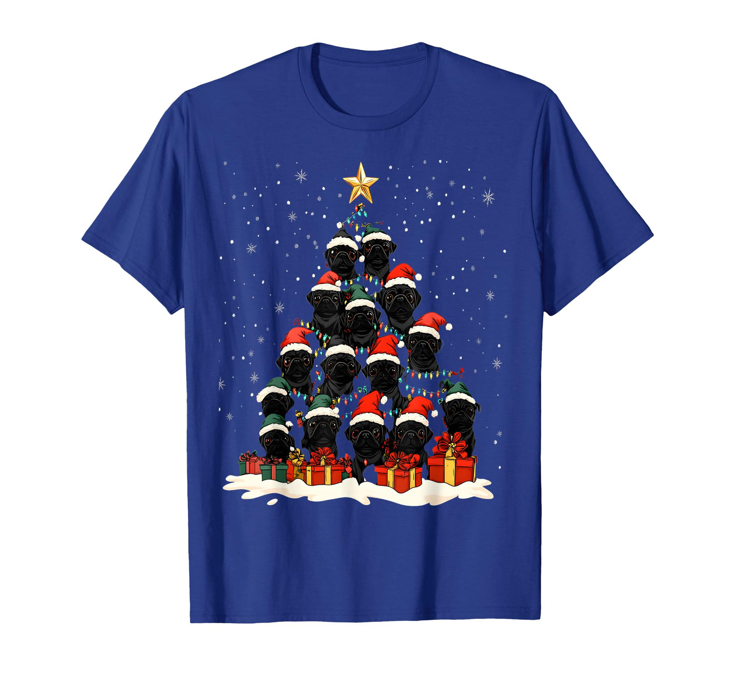 Black Pug Christmas Tree Dog Santa Xmas Merry Dogmas T-Shirt