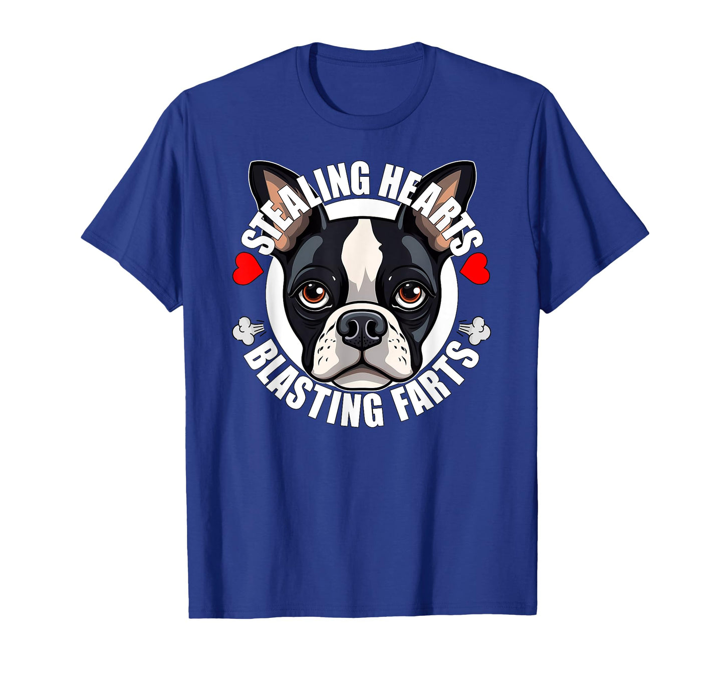 Funny Boston Terrier Stealing Hearts Blasting Farts Cute Dog Men Women Girls Kids T-Shirt