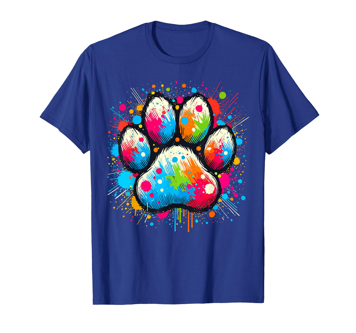 Dog Paw Lover Print Colorful Paw Dog T-Shirt, Unisex-Adults & Kids, Black, Small, Short Sleeve, Crew Neck, Classic Fit