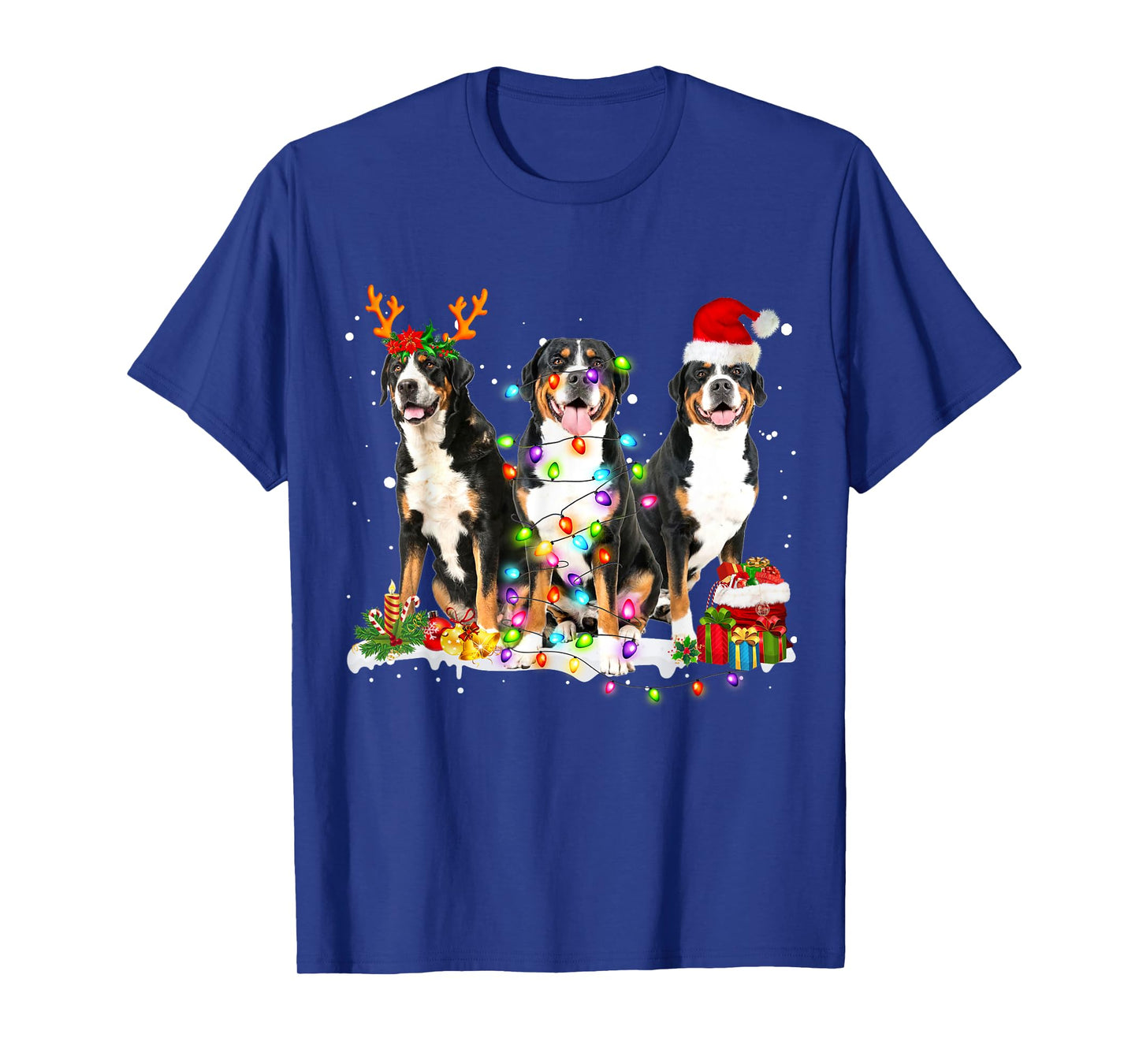 Santa Greater Swiss Mountain Dog Reindeer Christmas Pajama Men Women Kids T-Shirt