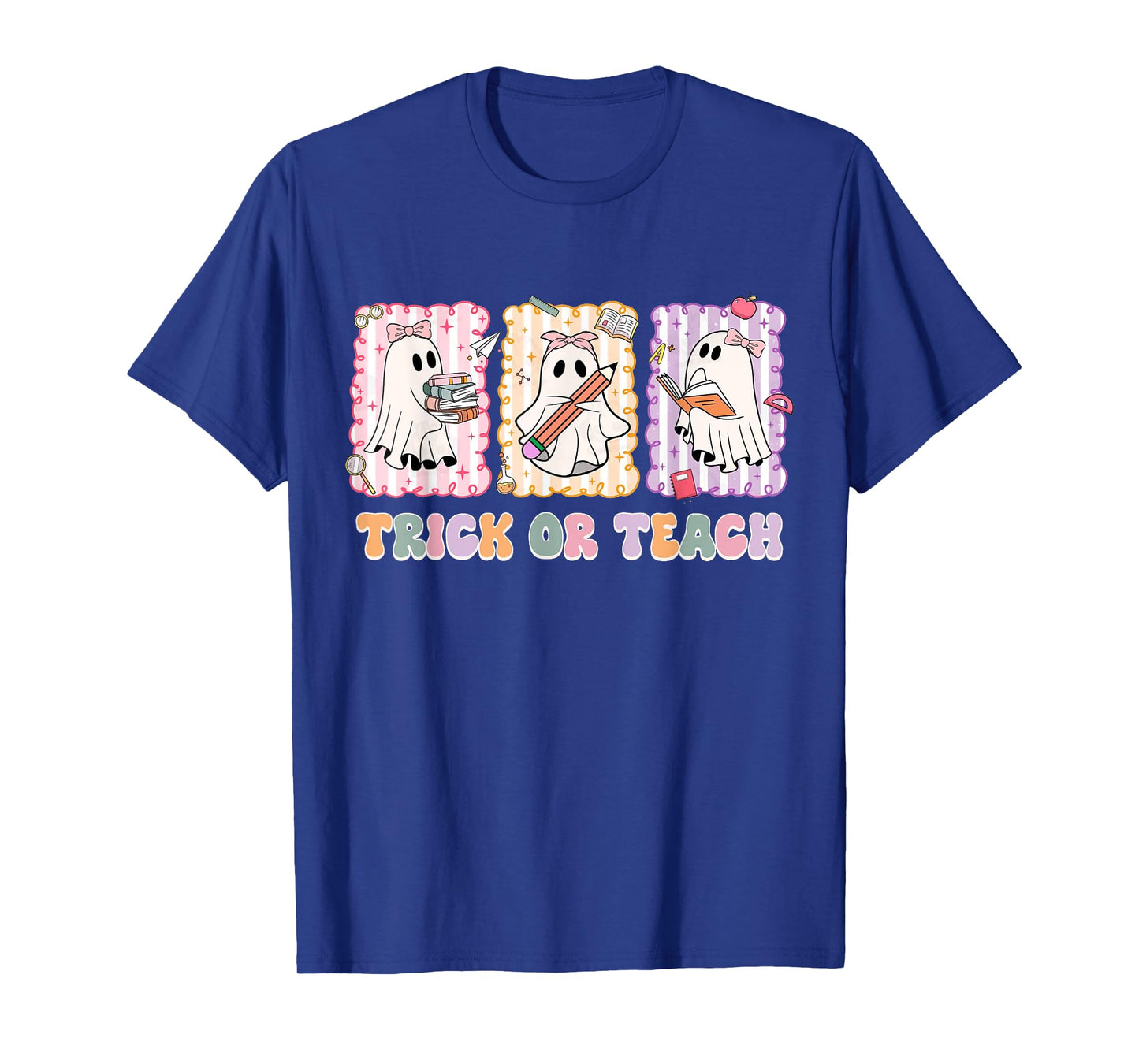 Retro Trick Or Teach Halloween Ghosts Teacher Halloween T-Shirt