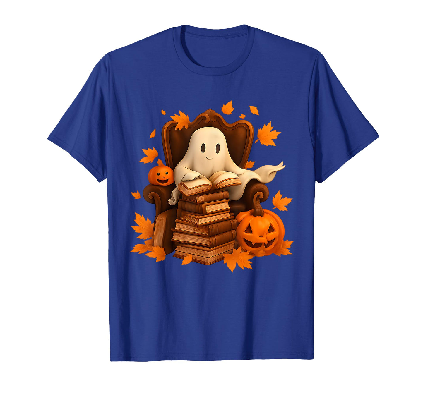 Vintage Ghost Book Reading Pumpkin Gothic Halloween Teachers T-Shirt