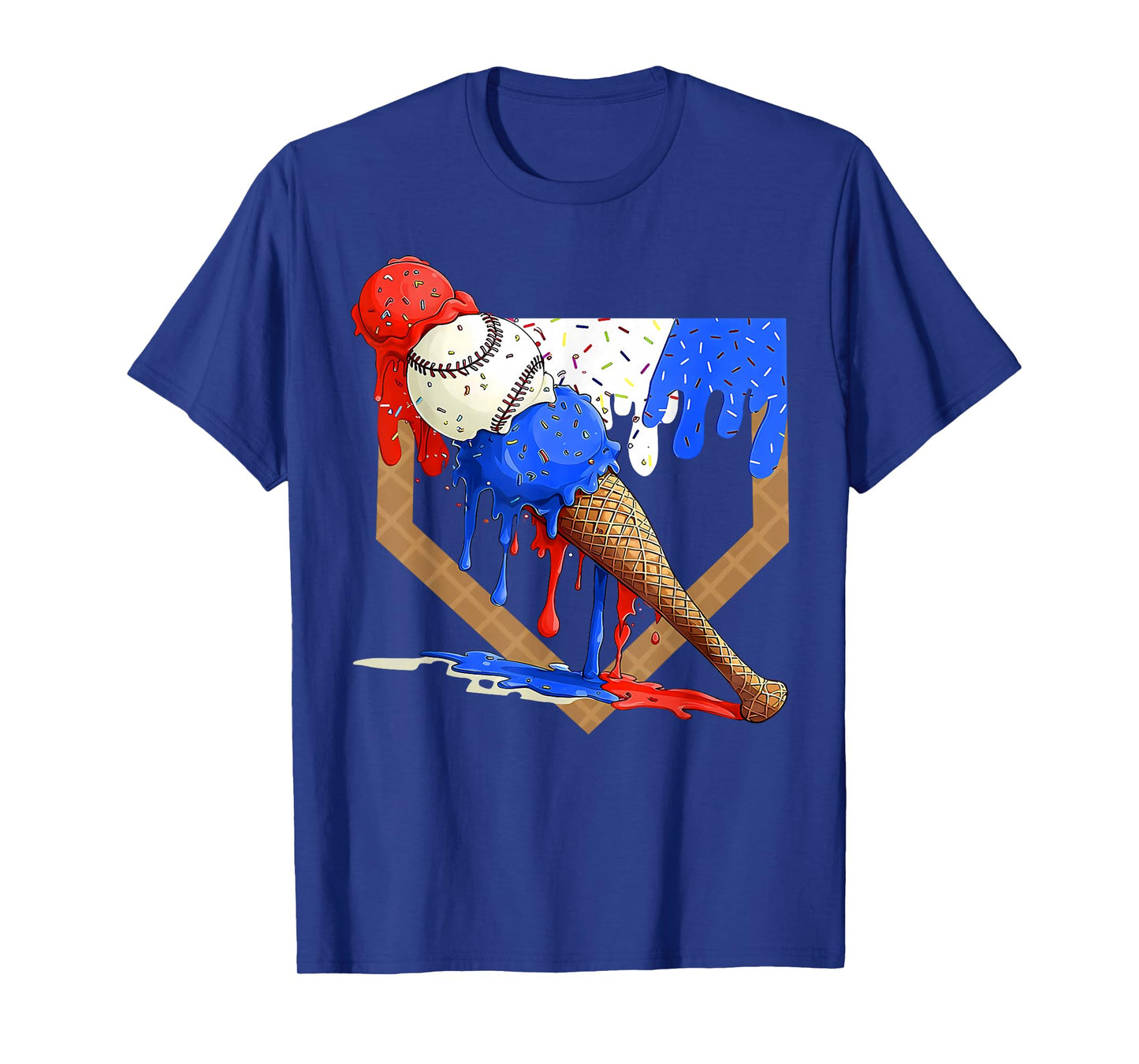 Baseball Home Plate Ice Cream Drip Red White Blue T-Shirt