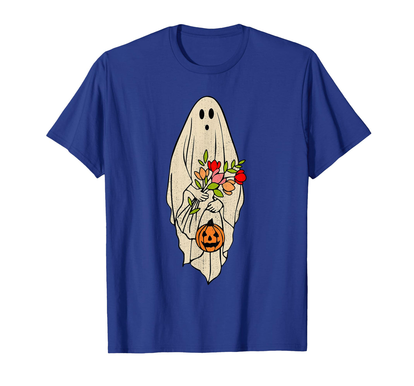 Retro Vintage Ghost Floral Pumpkin Halloween Womens Girls T-Shirt