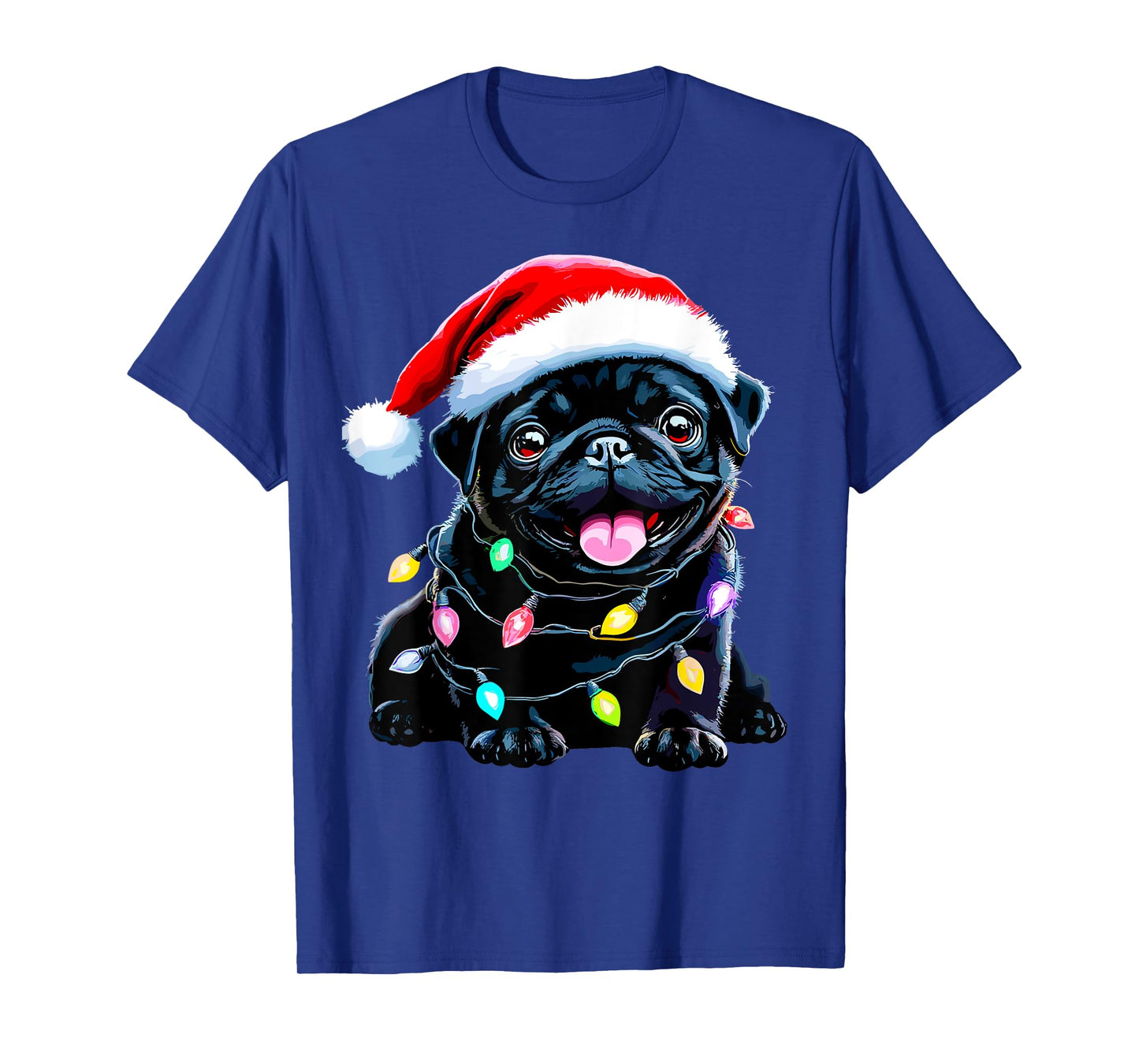 Funny Pug Santa Dog Lover Xmas Christmas Lights Men Women Kids T-Shirt