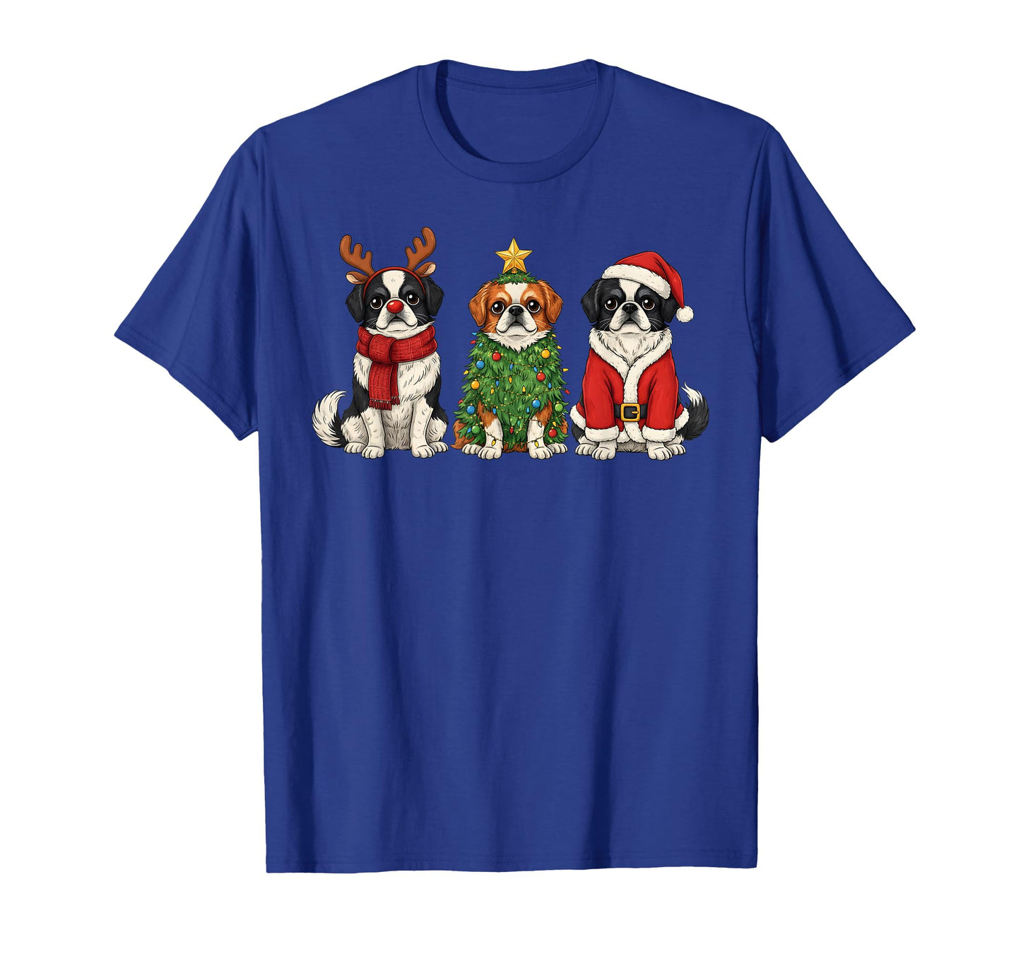 Retro Christmas Japanese Chin Santa Reindeer Dog Lover T-Shirt