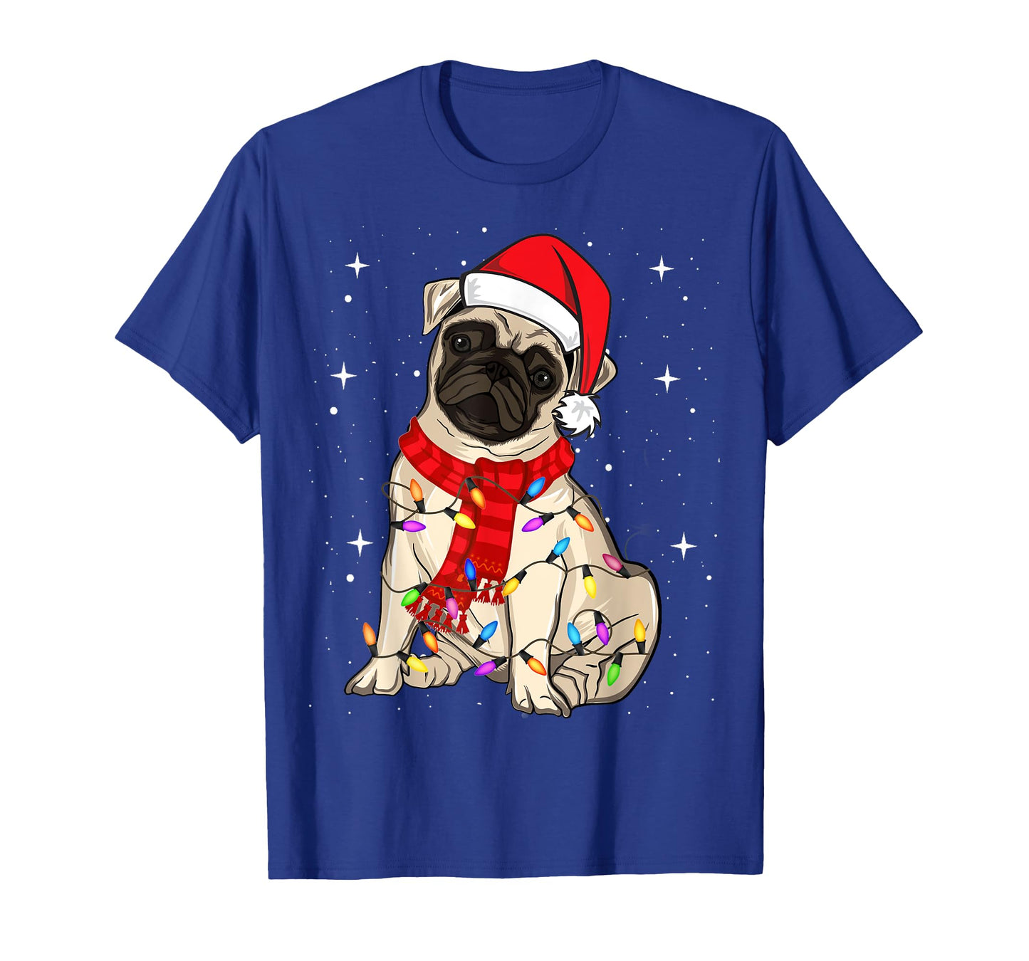 Pug Dogs Christmas Light Santa Hat Puggy Lover Xmas T-Shirt