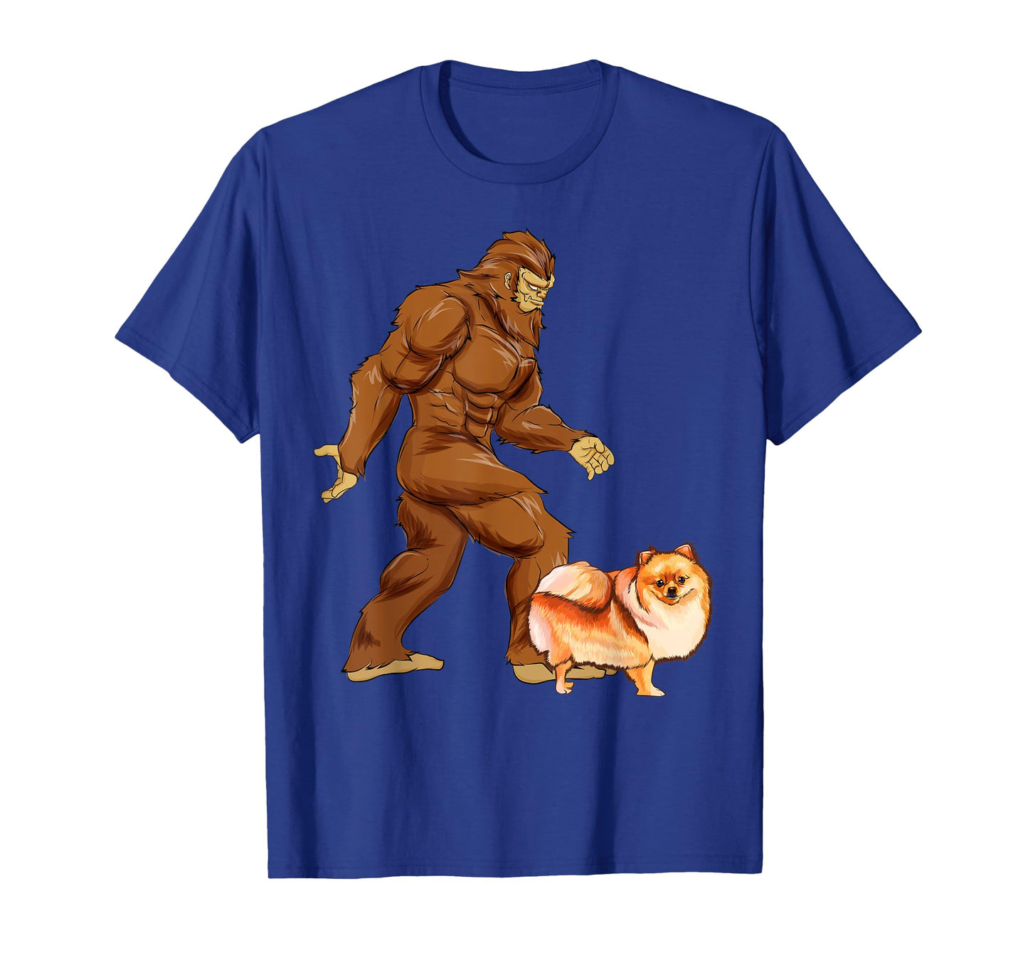 Funny Bigfoot Walking Pomeranian Sasquatch Dog T-Shirt for Men Women Kids