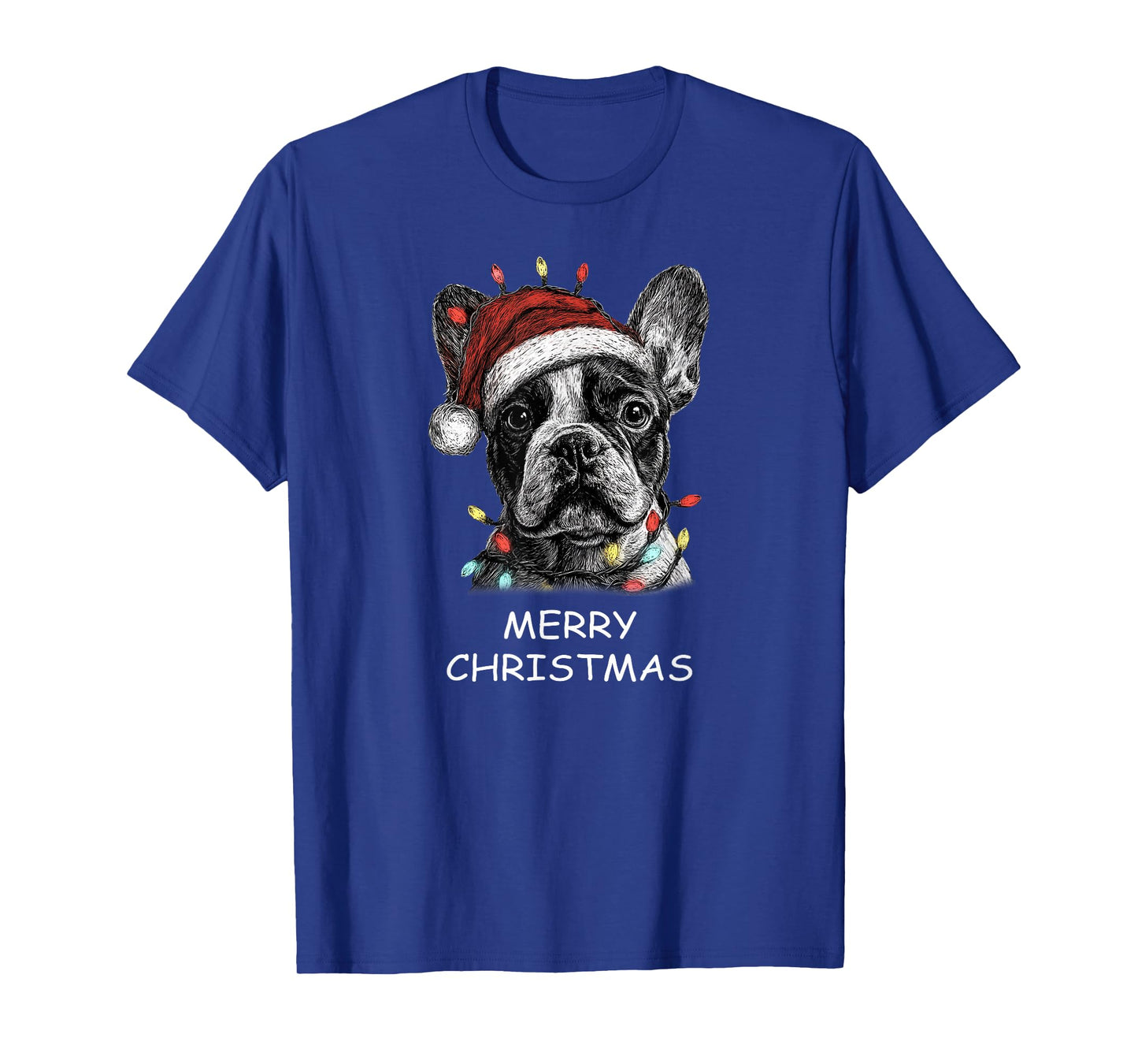 Funny French Bulldog Dog Santa Hat Xmas Lights Christmas T-Shirt